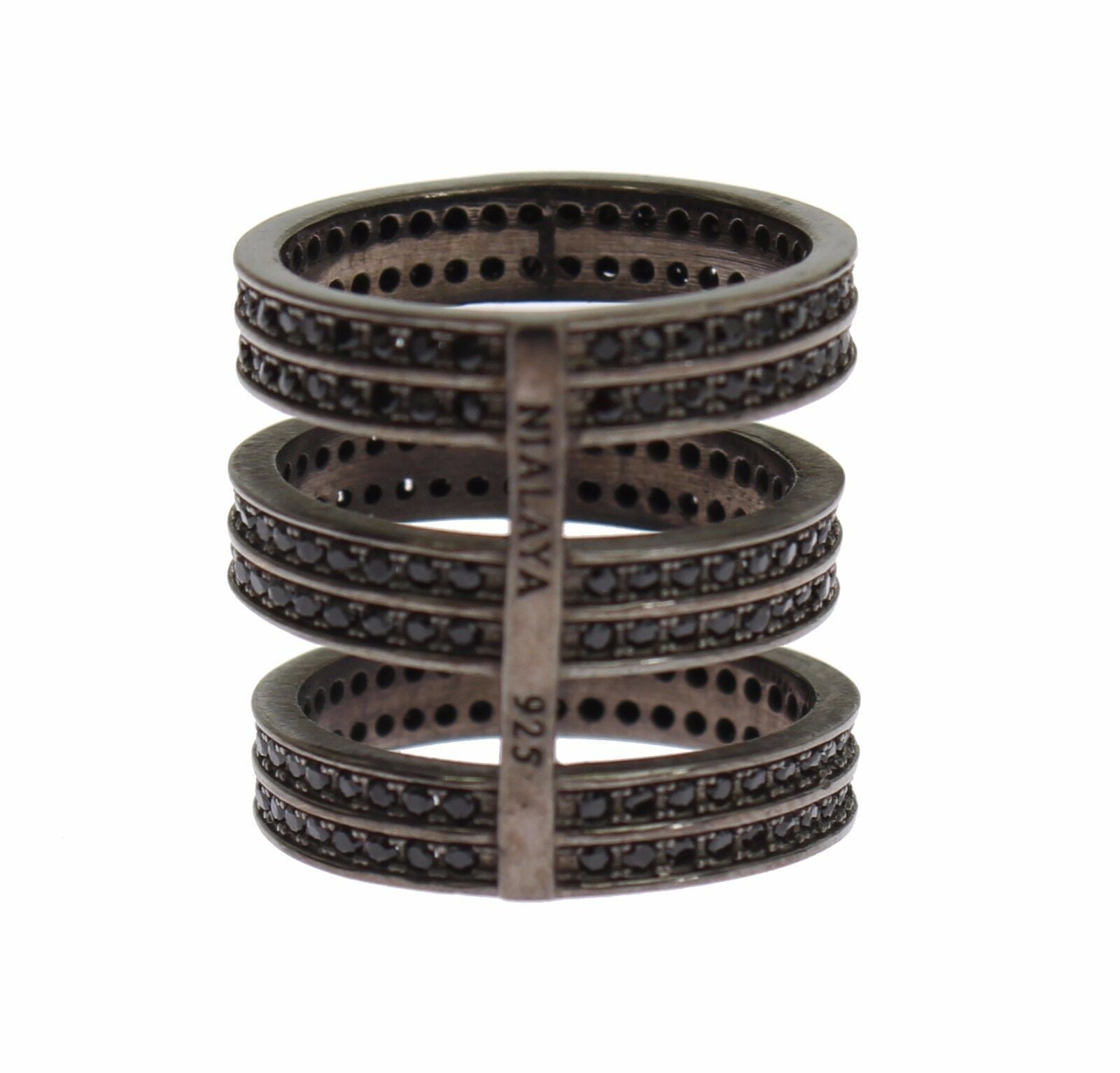 Bague Nialaya en argent 925 rhodié et zircone cubique noire