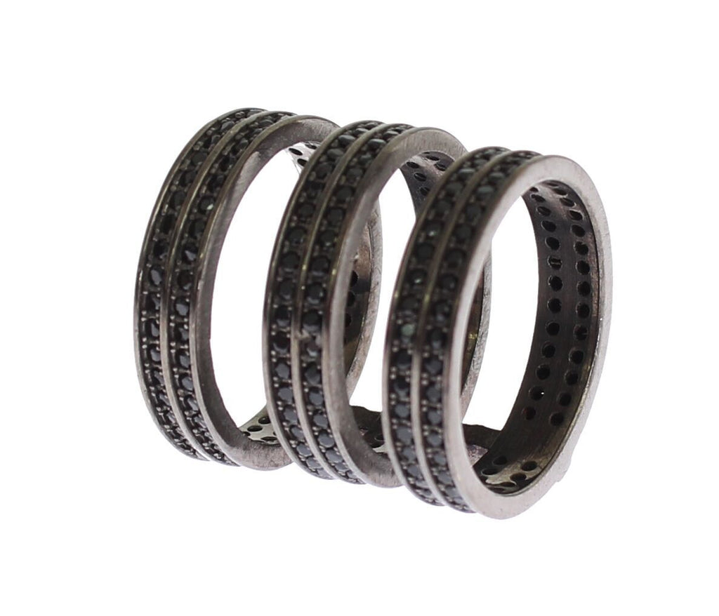 Bague Nialaya en argent 925 rhodié et zircone cubique noire