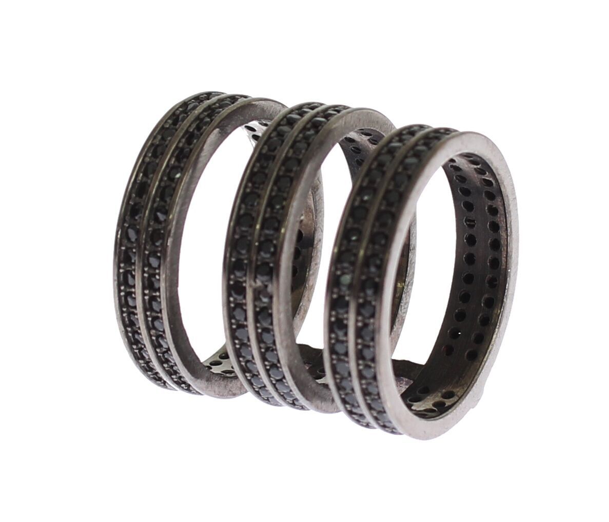 Bague Nialaya en argent 925 rhodié et zircone cubique noire
