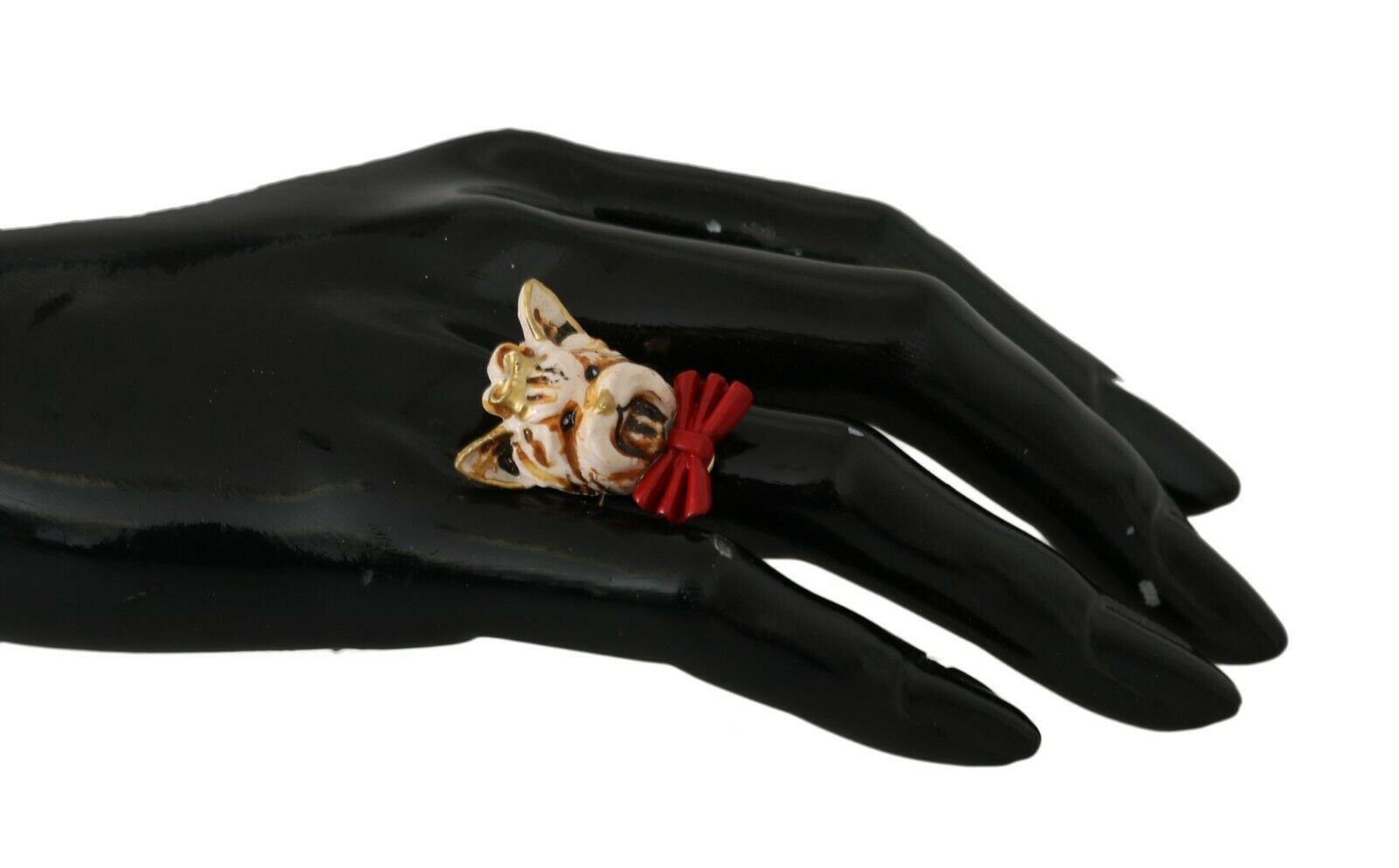 Bague accessoire Dolce &amp; Gabbana en laiton doré et résine beige avec chien de marque