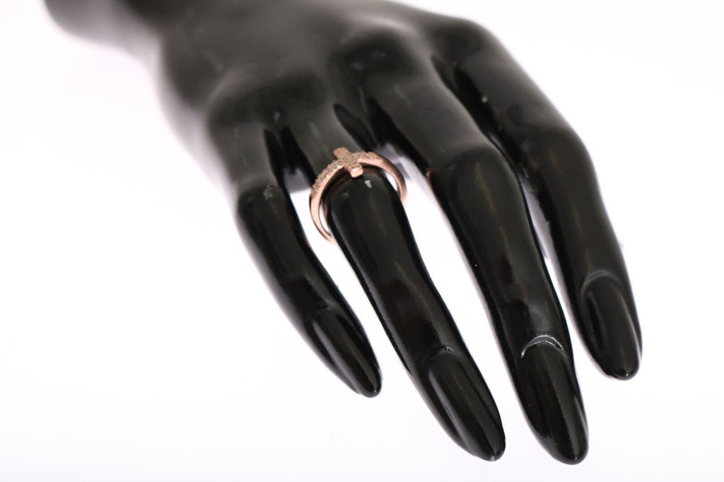Bague Nialaya en or rose 925 et argent avec croix en oxyde de zirconium
