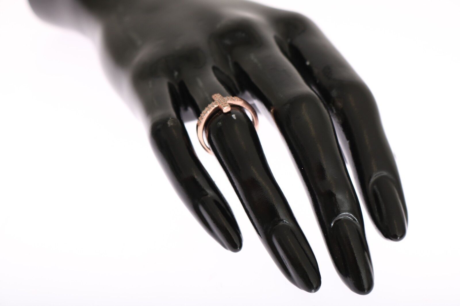 Bague Nialaya en or rose 925 et argent avec croix en oxyde de zirconium