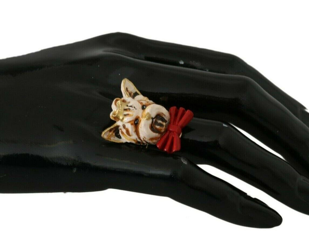 Bague en résine et laiton doré pour animal de compagnie Dolce &amp; Gabbana beige avec accessoire de marque pour chien