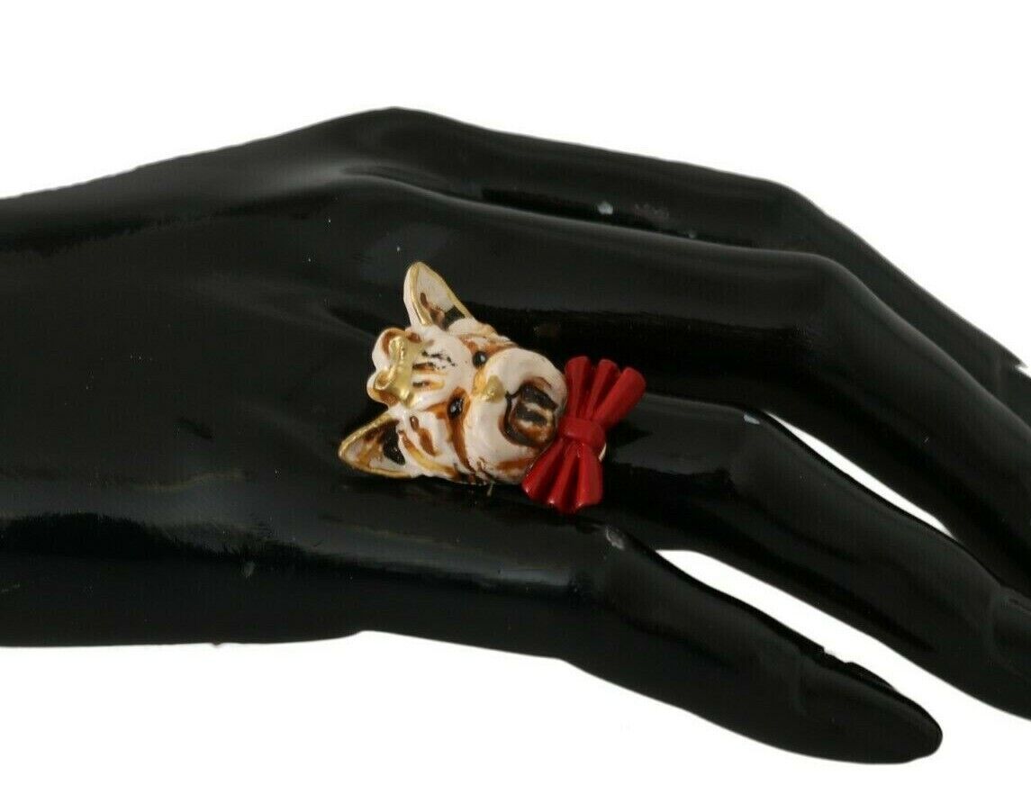 Bague en résine et laiton doré pour animal de compagnie Dolce &amp; Gabbana beige avec accessoire de marque pour chien