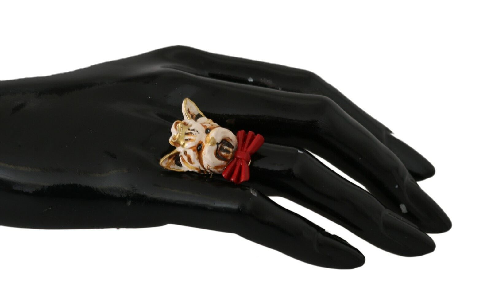 Bague en résine et laiton doré pour animal de compagnie Dolce &amp; Gabbana beige avec accessoire de marque pour chien
