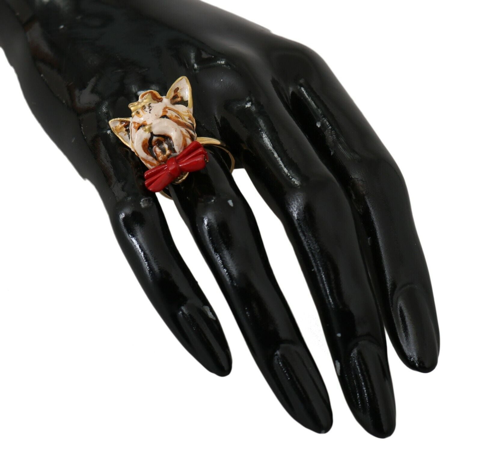Bague en résine et laiton doré pour animal de compagnie Dolce &amp; Gabbana beige avec accessoire de marque pour chien