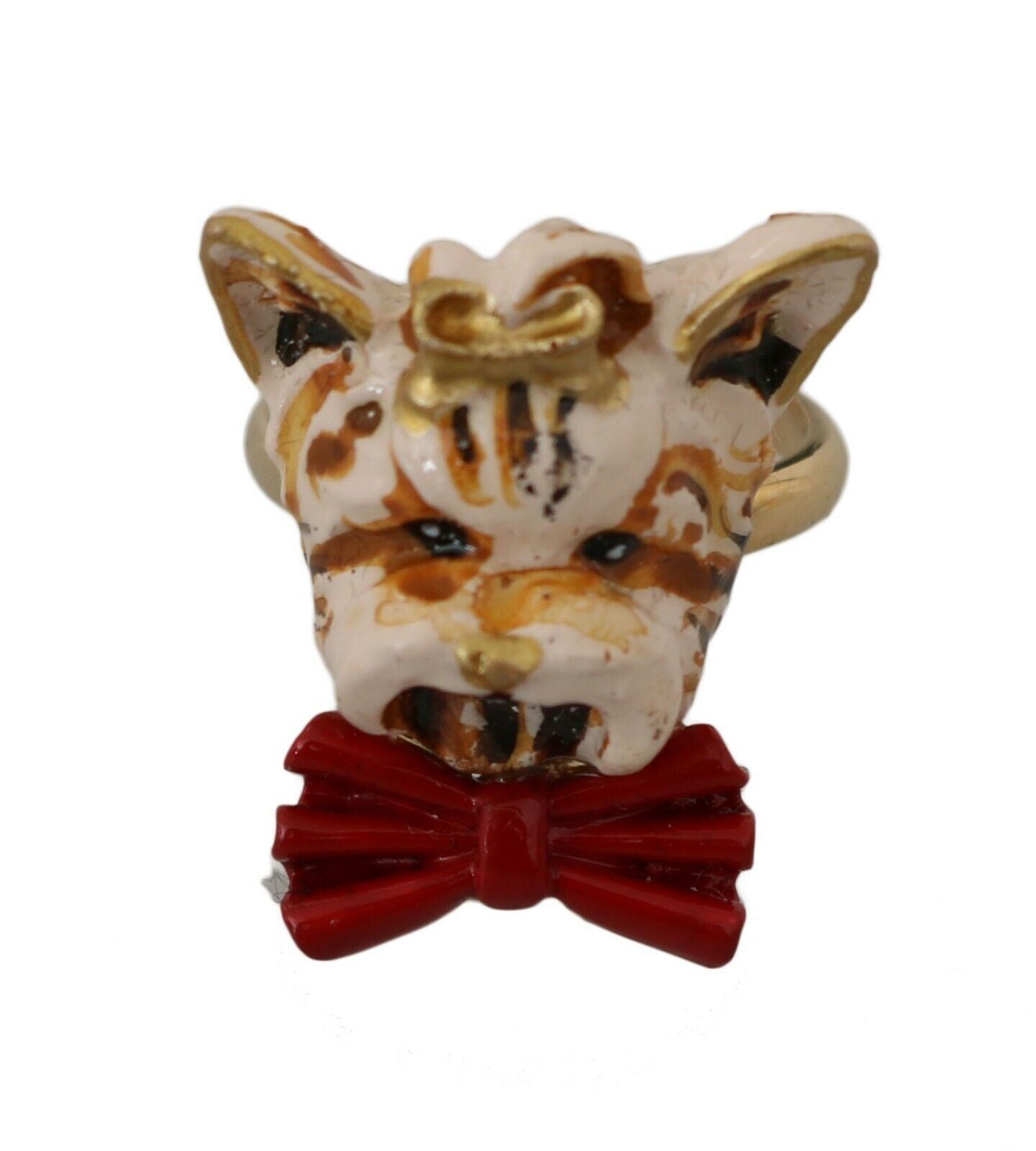 Bague en résine et laiton doré pour animal de compagnie Dolce &amp; Gabbana beige avec accessoire de marque pour chien