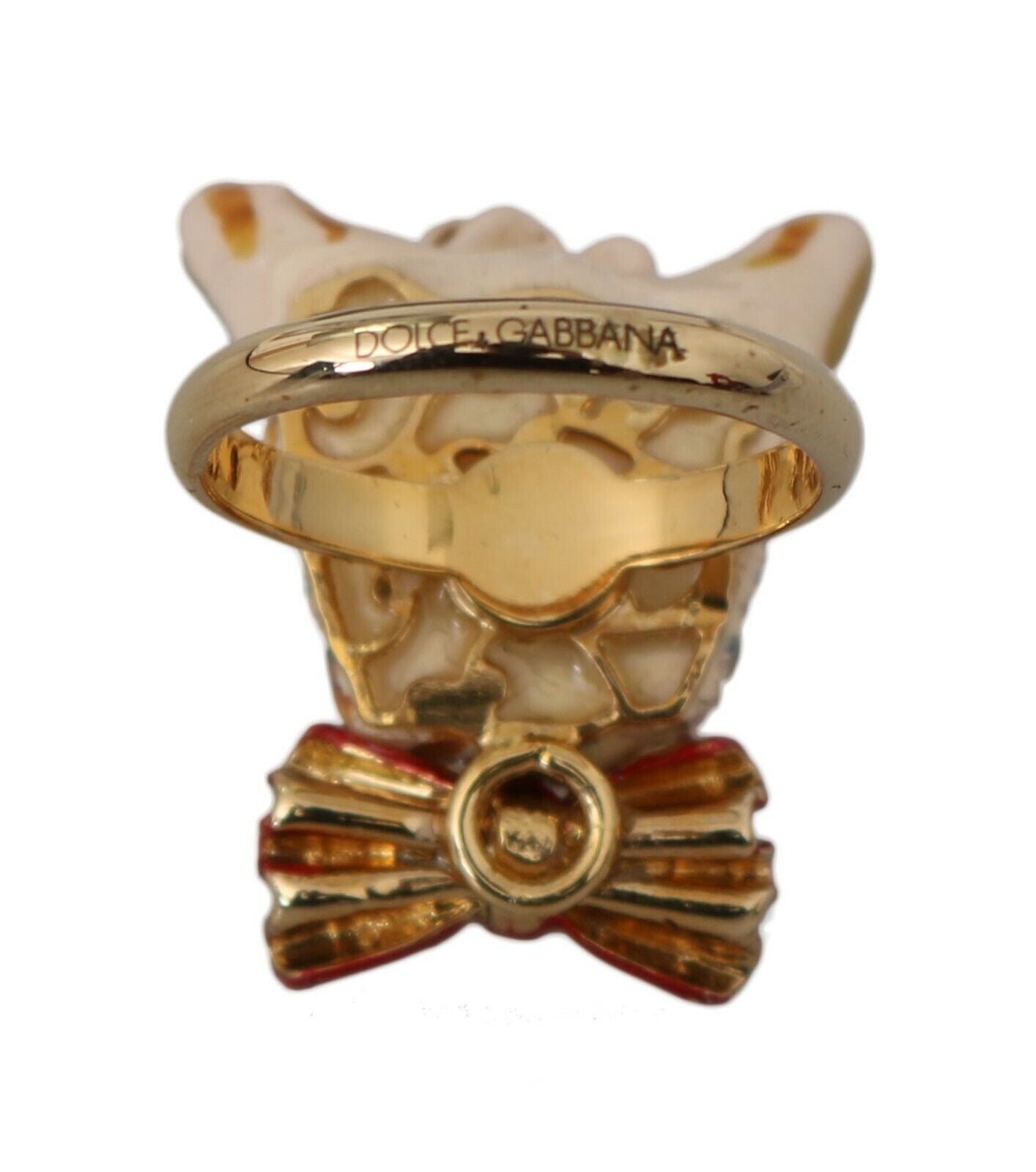 Bague en résine et laiton doré pour animal de compagnie Dolce &amp; Gabbana beige avec accessoire de marque pour chien