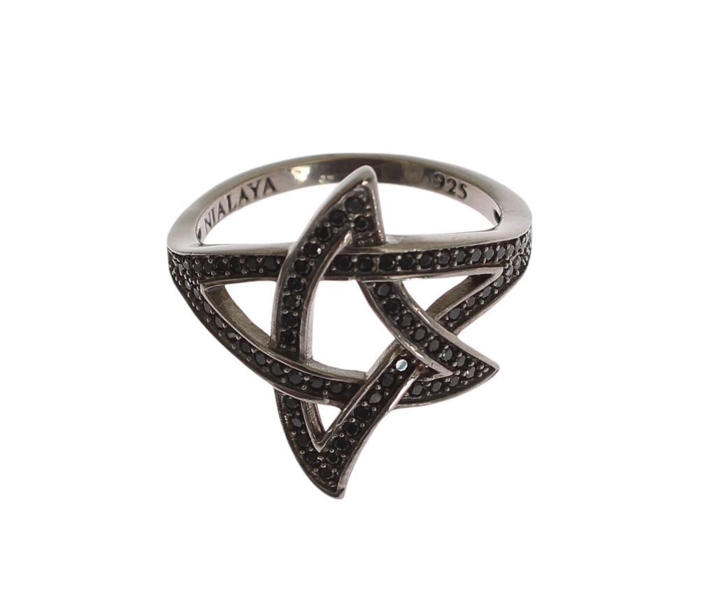 Bague Nialaya pour femme en argent 925 rhodié et zircone cubique noire