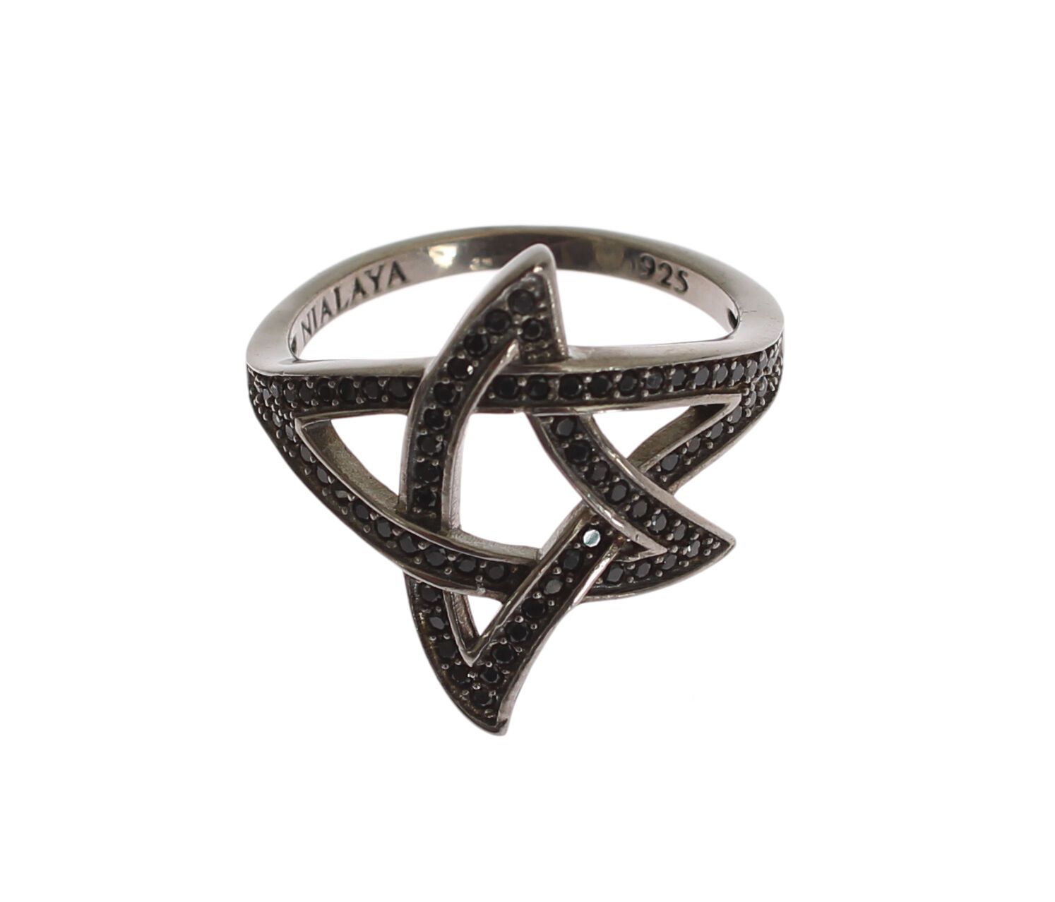 Bague Nialaya pour femme en argent 925 rhodié et zircone cubique noire