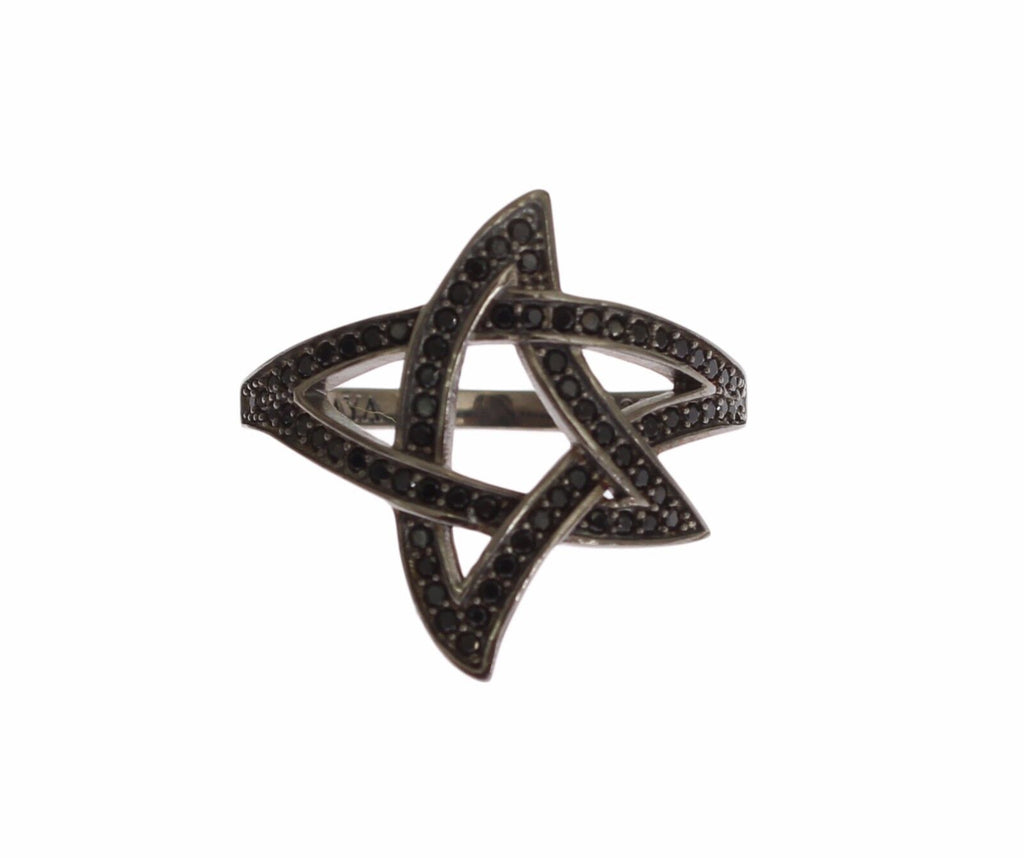 Bague Nialaya pour femme en argent 925 rhodié et zircone cubique noire