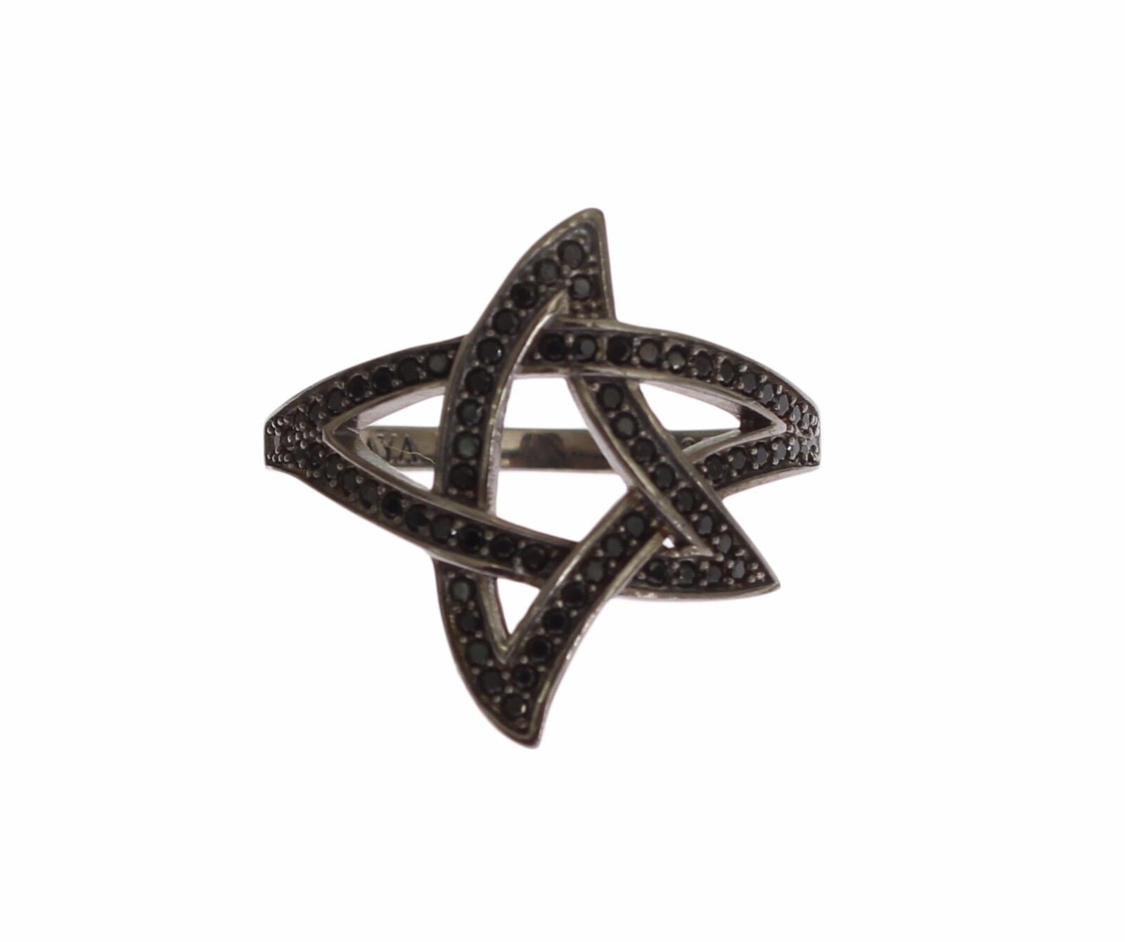 Bague Nialaya pour femme en argent 925 rhodié et zircone cubique noire
