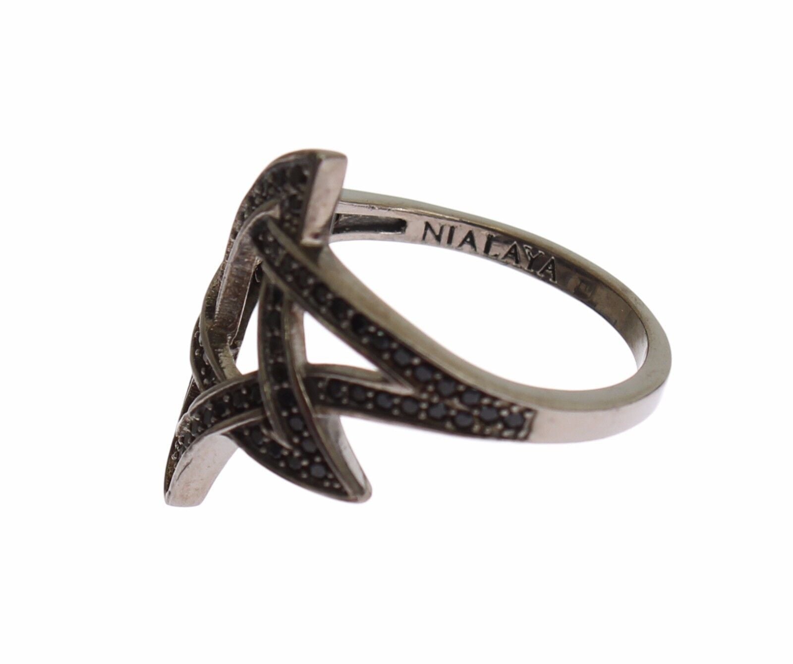 Bague Nialaya pour femme en argent 925 rhodié et zircone cubique noire