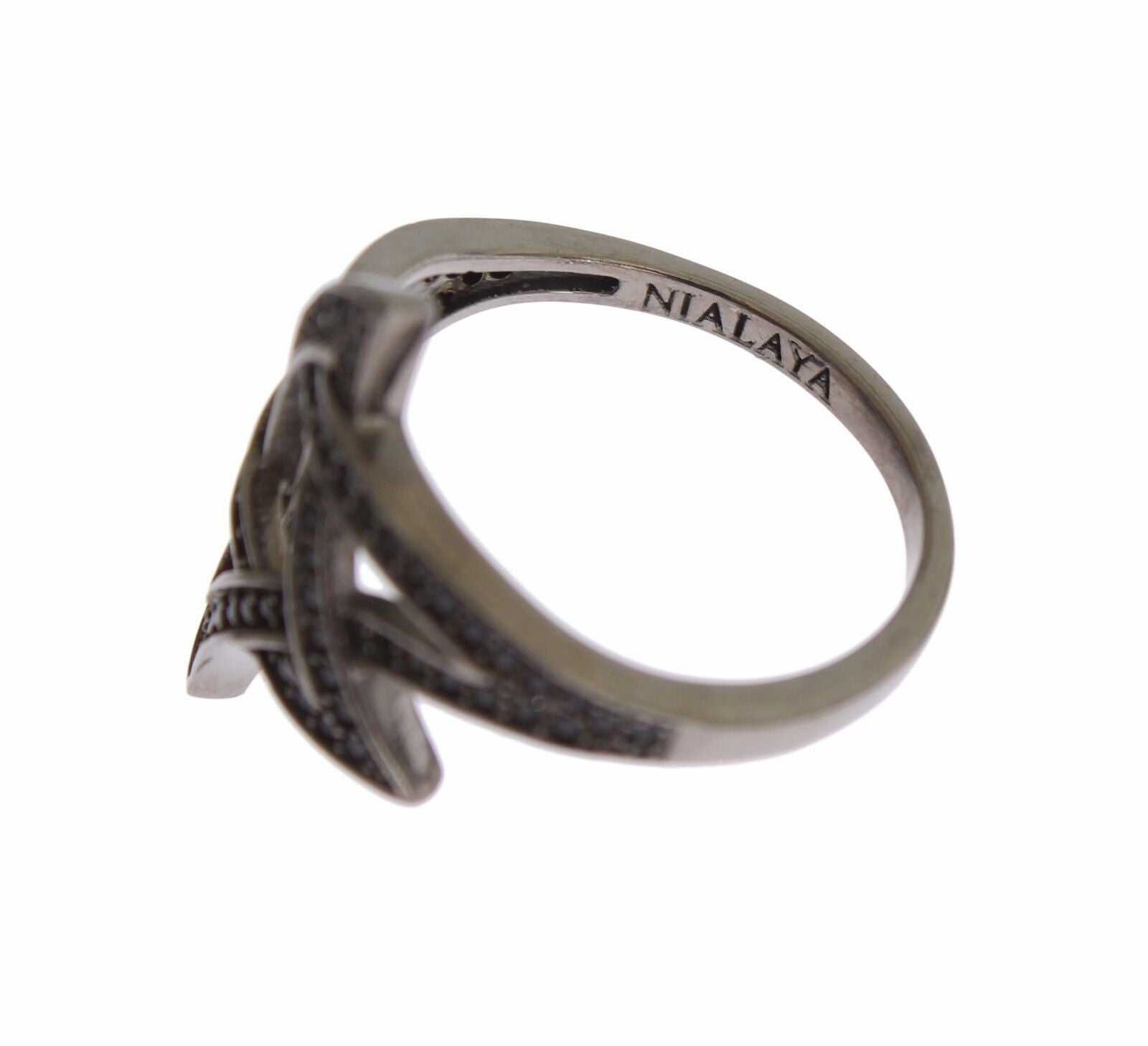 Bague Nialaya pour femme en argent 925 rhodié et zircone cubique noire