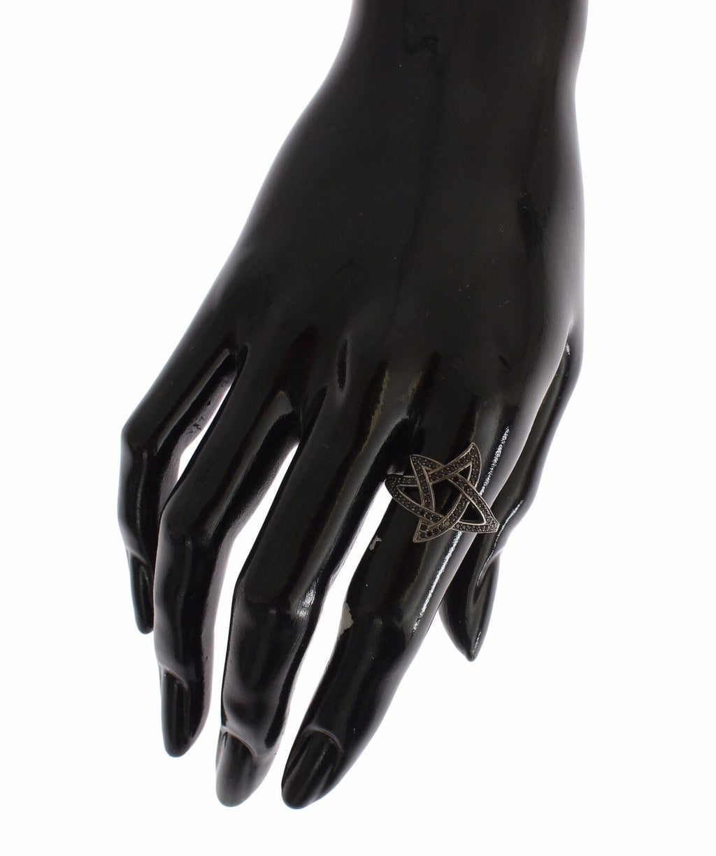 Bague Nialaya pour femme en argent 925 rhodié et zircone cubique noire