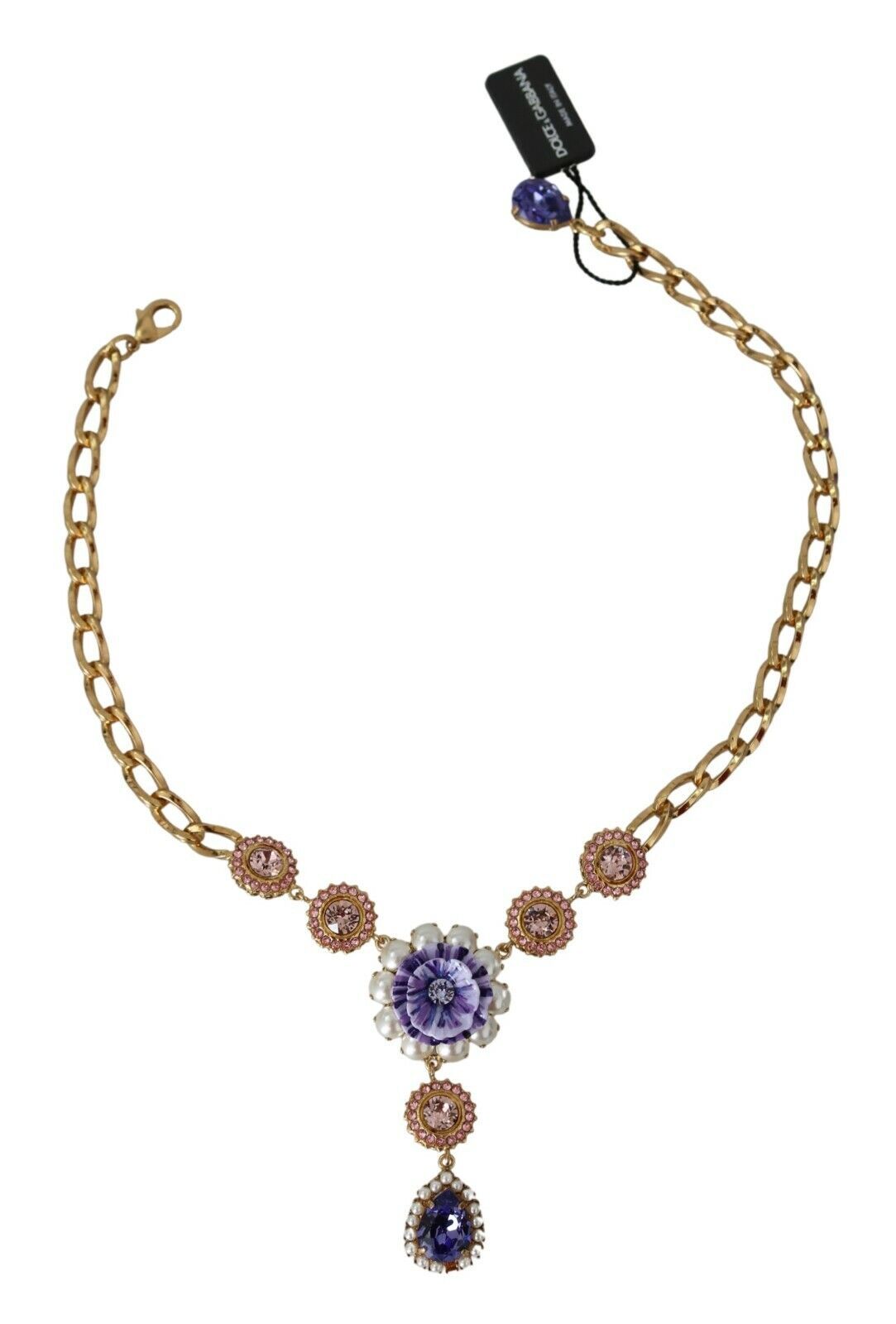 Pendentifs Dolce &amp; Gabbana en laiton doré rose et cristal violet perle