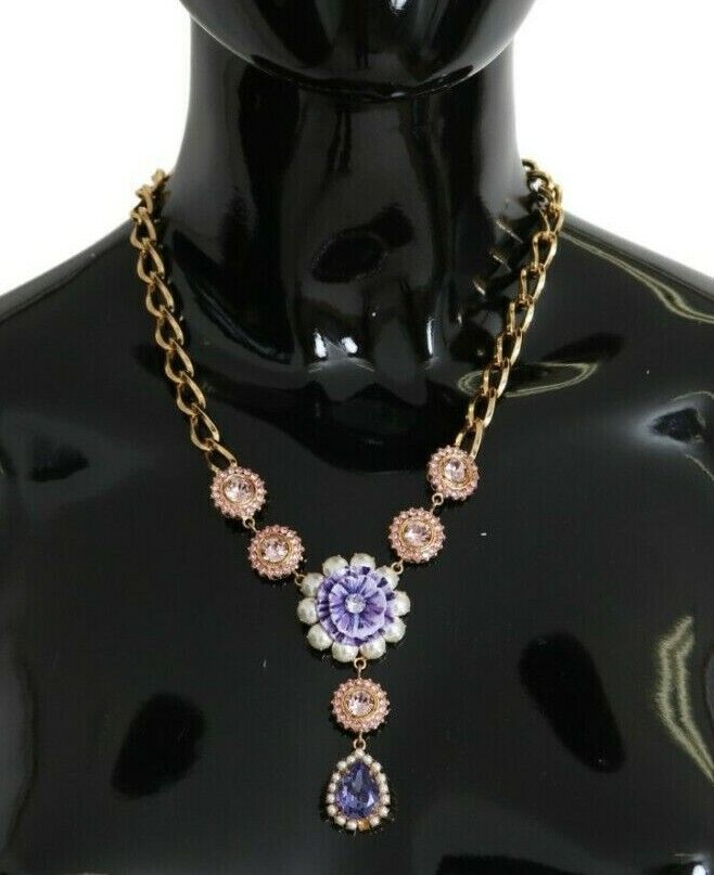 Pendentifs Dolce &amp; Gabbana en laiton doré rose et cristal violet perle