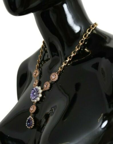 Pendentifs Dolce &amp; Gabbana en laiton doré rose et cristal violet perle