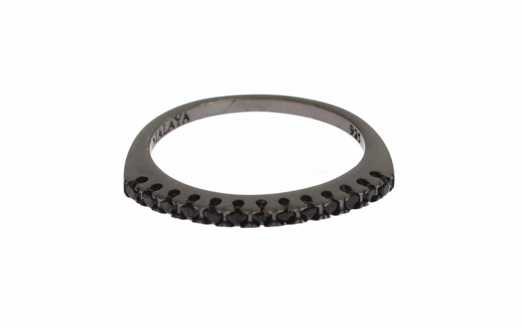 Bague Nialaya pour femme en argent 925 rhodié et zircone cubique noire