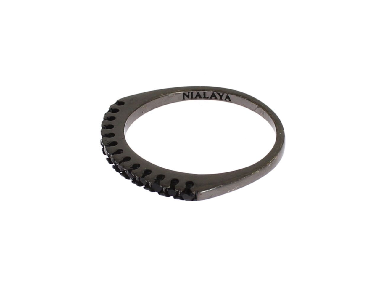 Bague Nialaya pour femme en argent 925 rhodié et zircone cubique noire