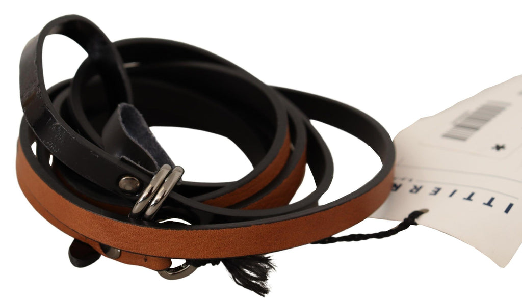 Ceinture en cuir marron avec boucle argentée de style national
