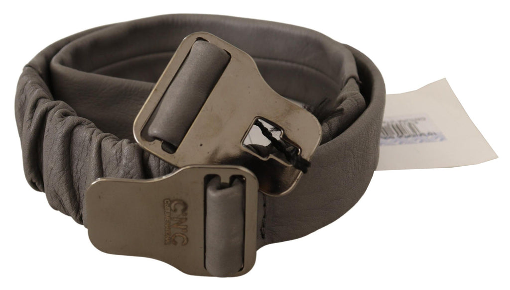 Ceinture en cuir gris avec boucle argentée pour costume national
