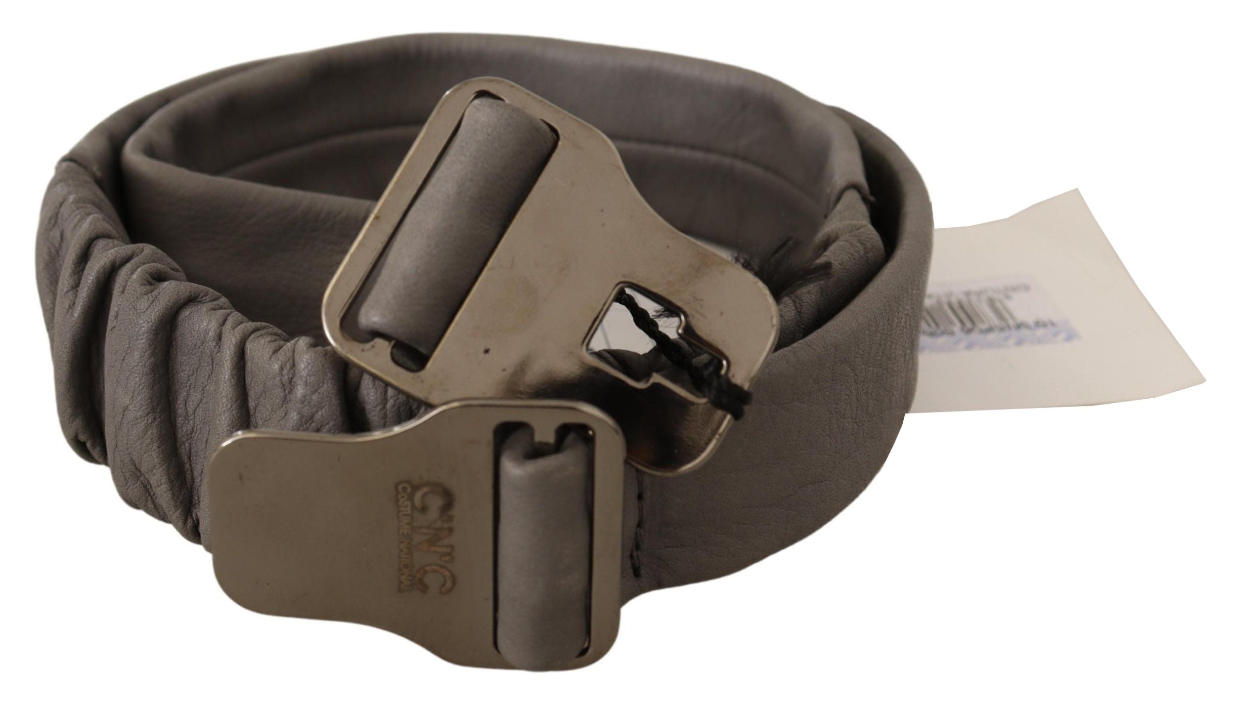 Ceinture en cuir gris avec boucle argentée pour costume national