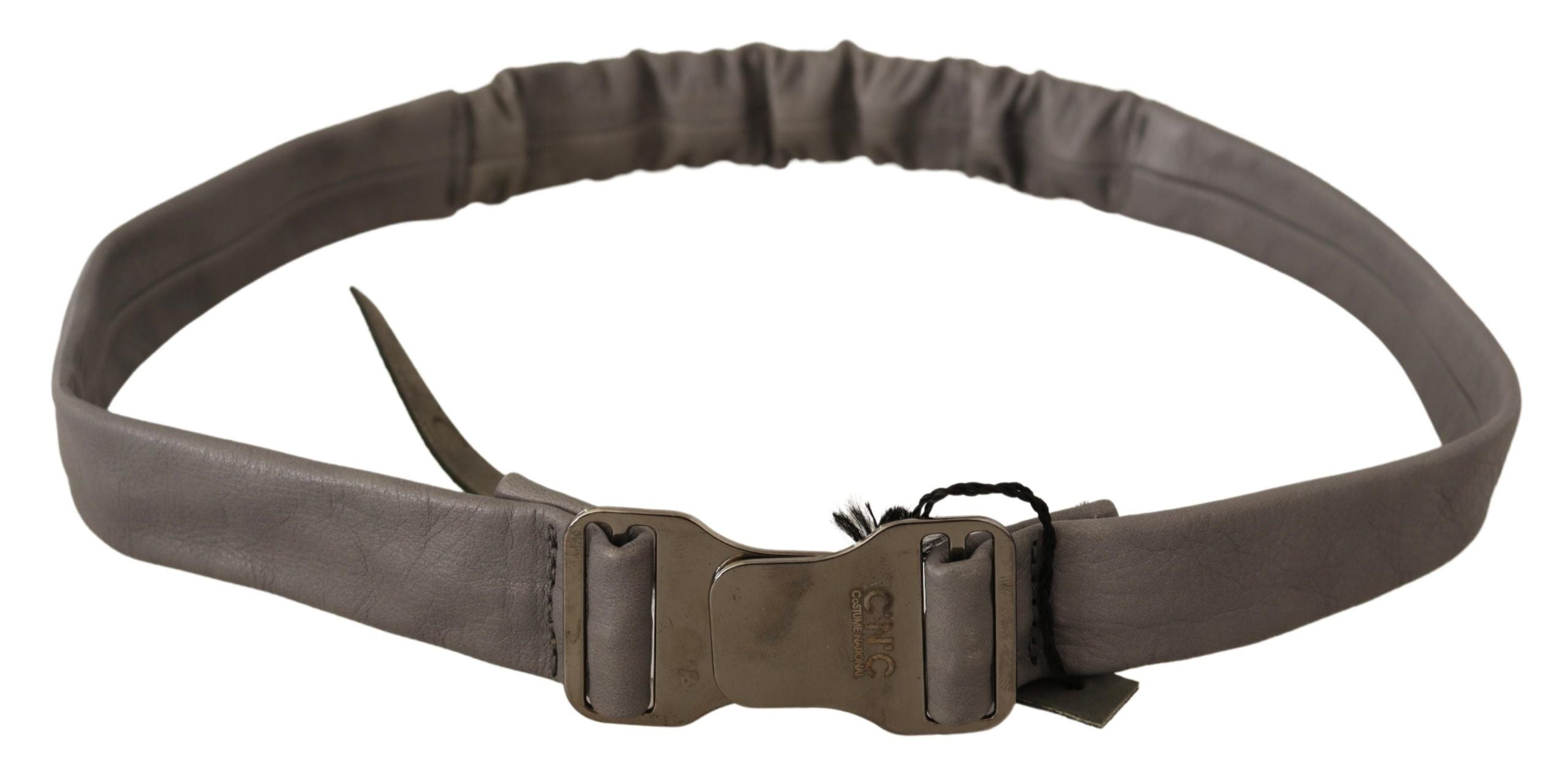 Ceinture en cuir gris avec boucle argentée pour costume national