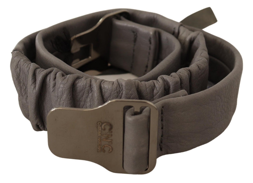Ceinture en cuir gris avec boucle argentée pour costume national