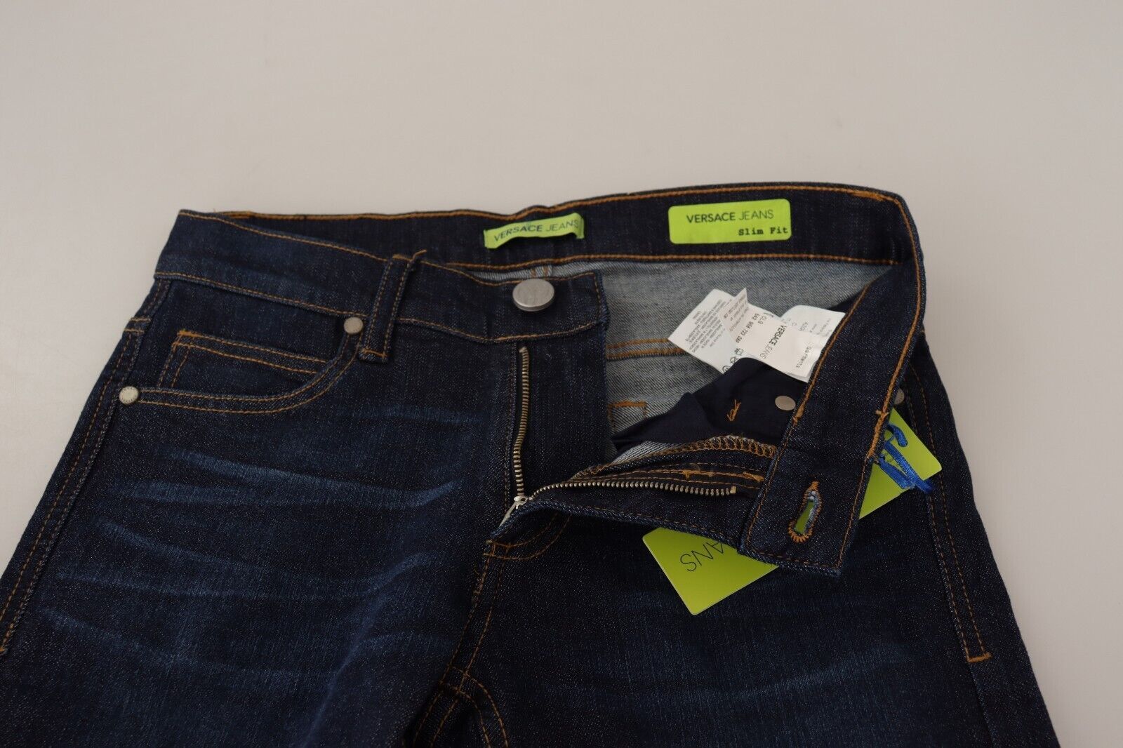 Jean skinny taille basse en coton bleu foncé Versace Jeans
