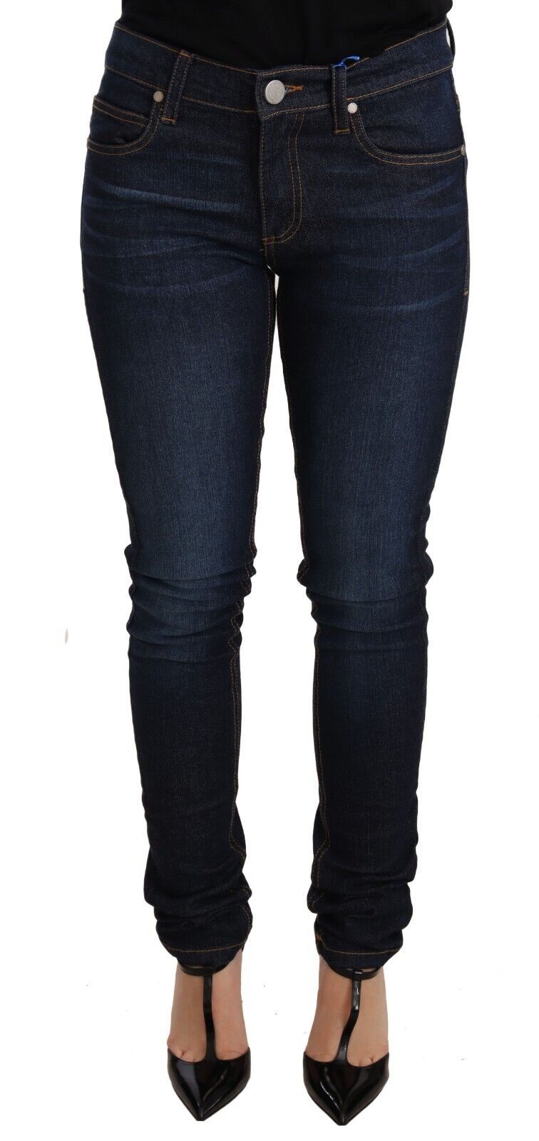 Jean skinny taille basse en coton bleu foncé Versace Jeans