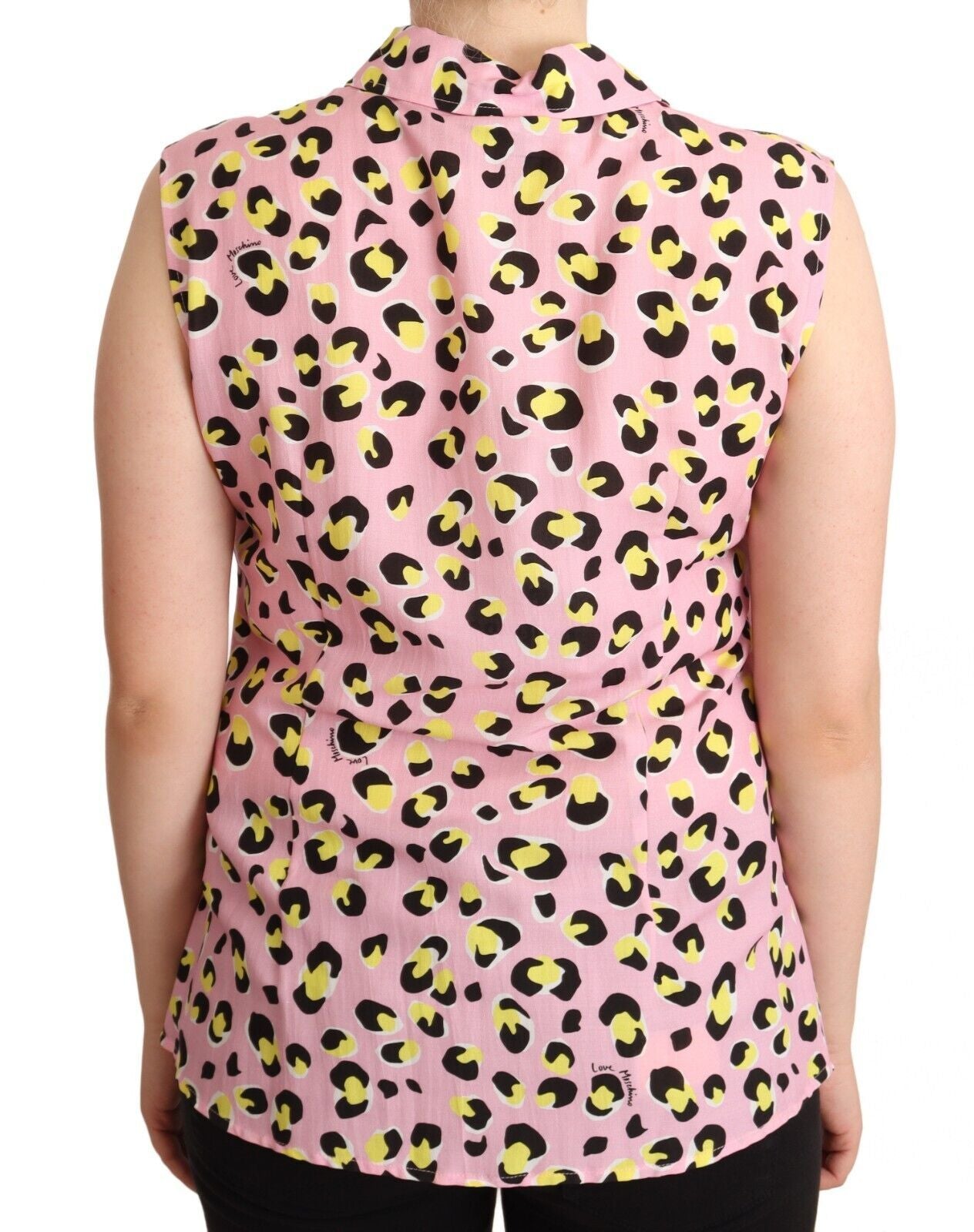 Polo sans manches à col et imprimé léopard rose Love Moschino