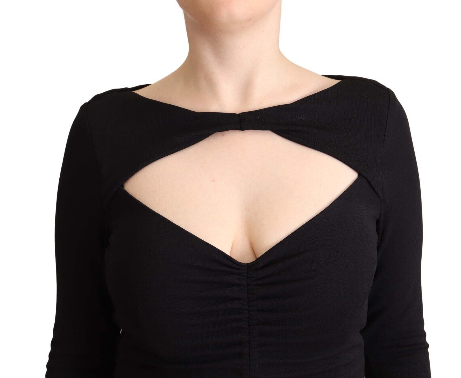 Robe longue en nylon extensible noir PINKO à manches longues et col en V profond