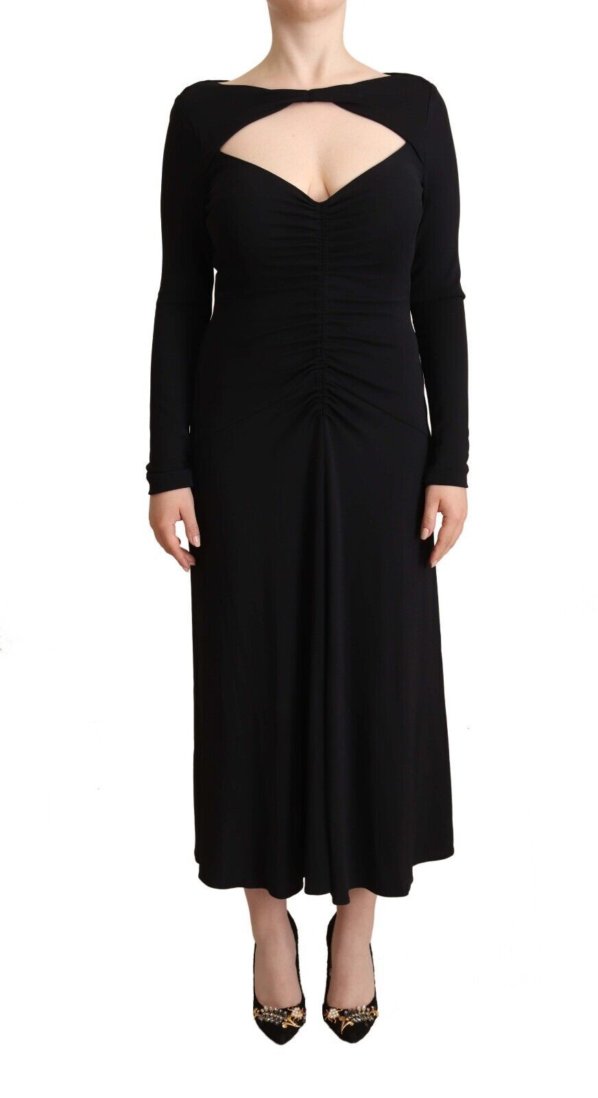Robe longue en nylon extensible noir PINKO à manches longues et col en V profond