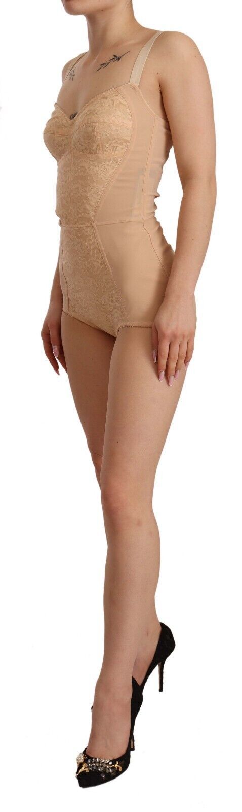 Body Dolce &amp; Gabbana en nylon beige et dentelle florale