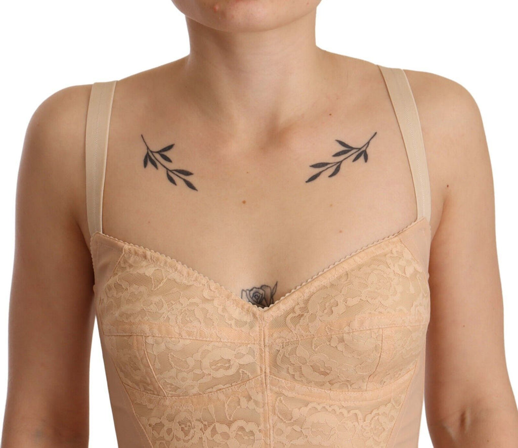 Body Dolce &amp; Gabbana en nylon beige et dentelle florale