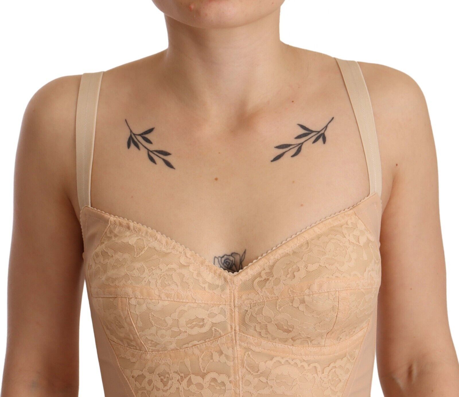 Body Dolce &amp; Gabbana en nylon beige et dentelle florale