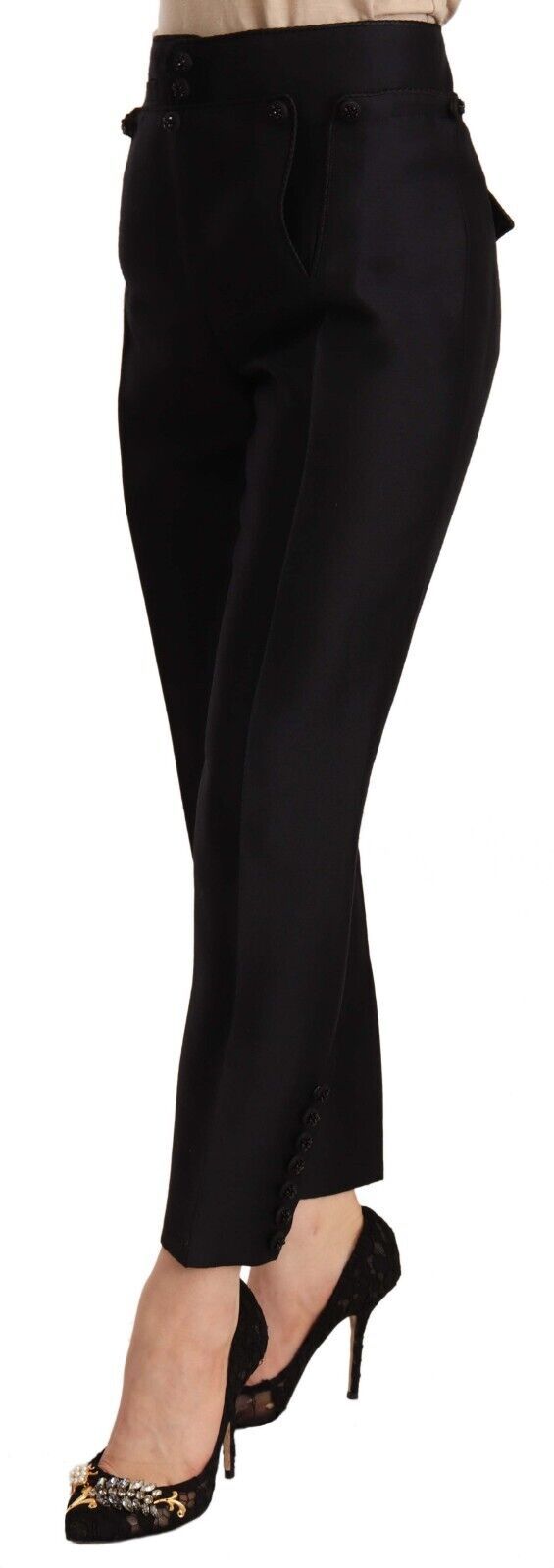 Pantalon court taille haute noir à boutons Dsquared²