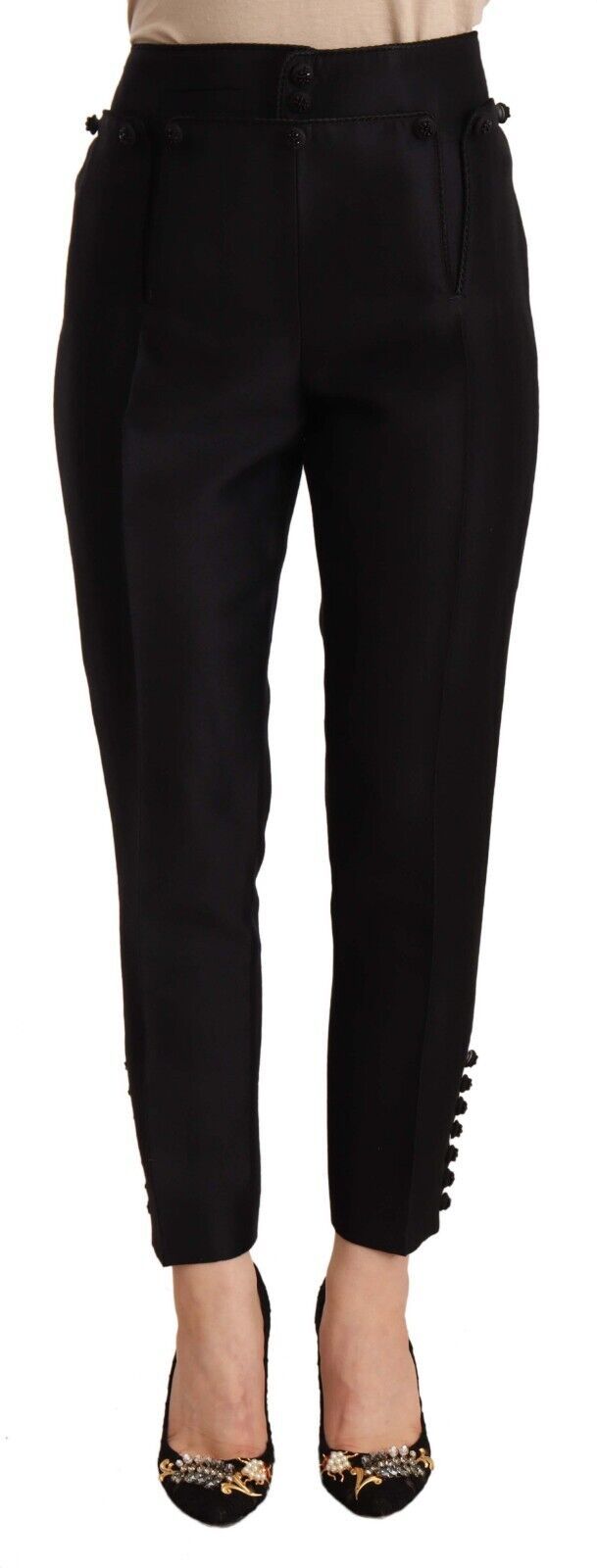 Pantalon court taille haute noir à boutons Dsquared²