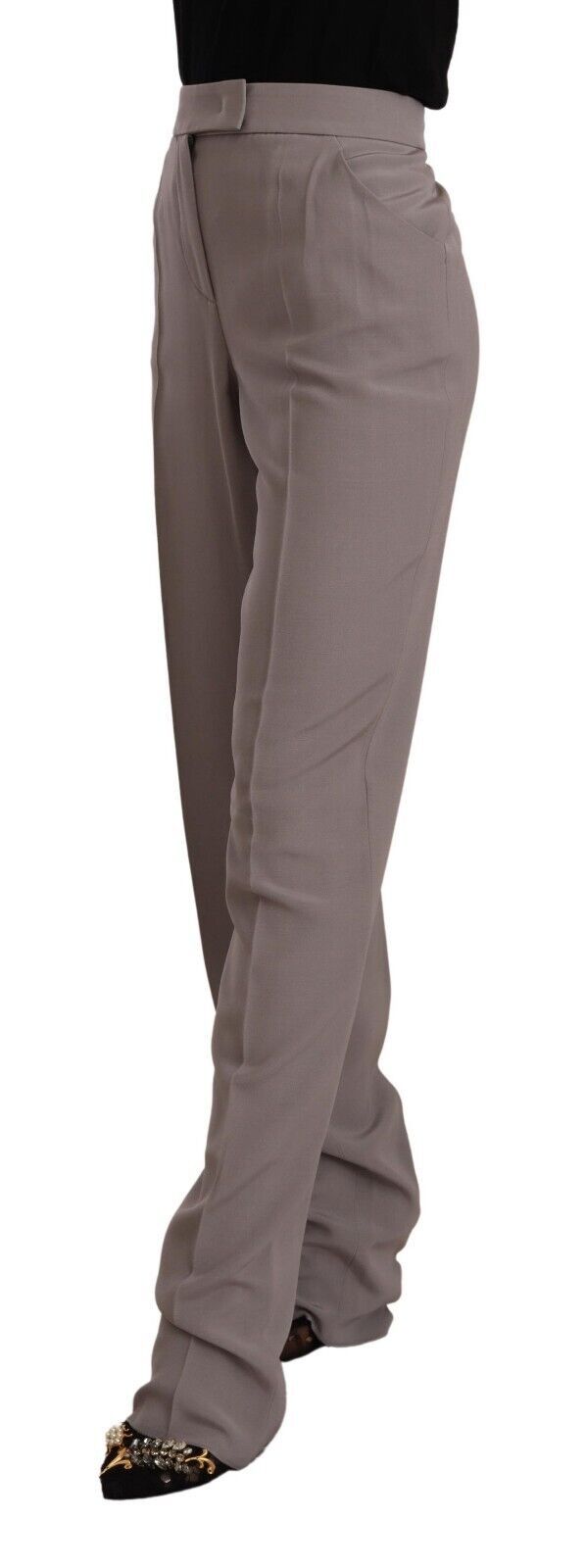 Pantalon long fuselé taille haute en soie marron Armani