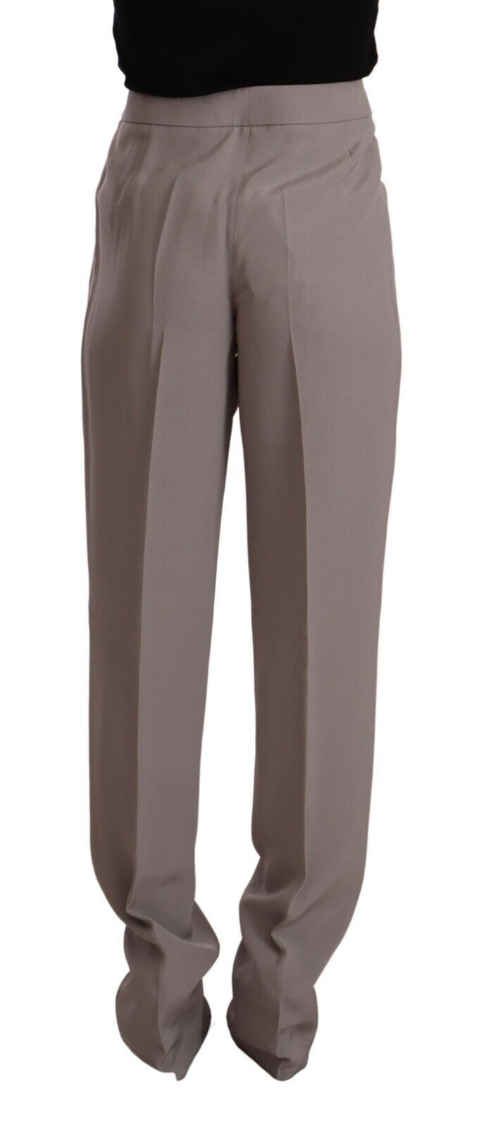 Pantalon long fuselé taille haute en soie marron Armani