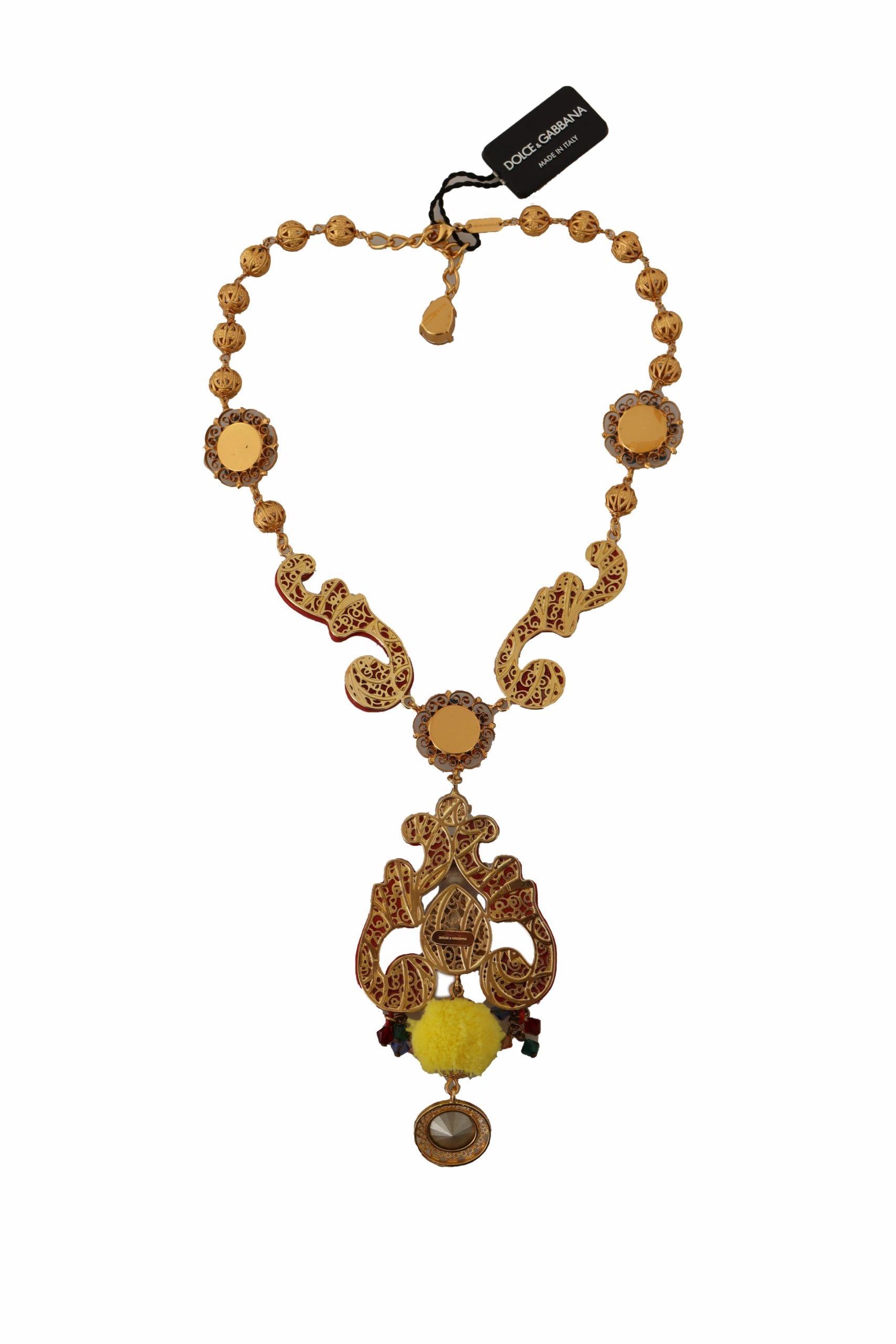 Collier Dolce &amp; Gabbana en laiton doré Carretto Sicily Statement avec chaîne en cristal
