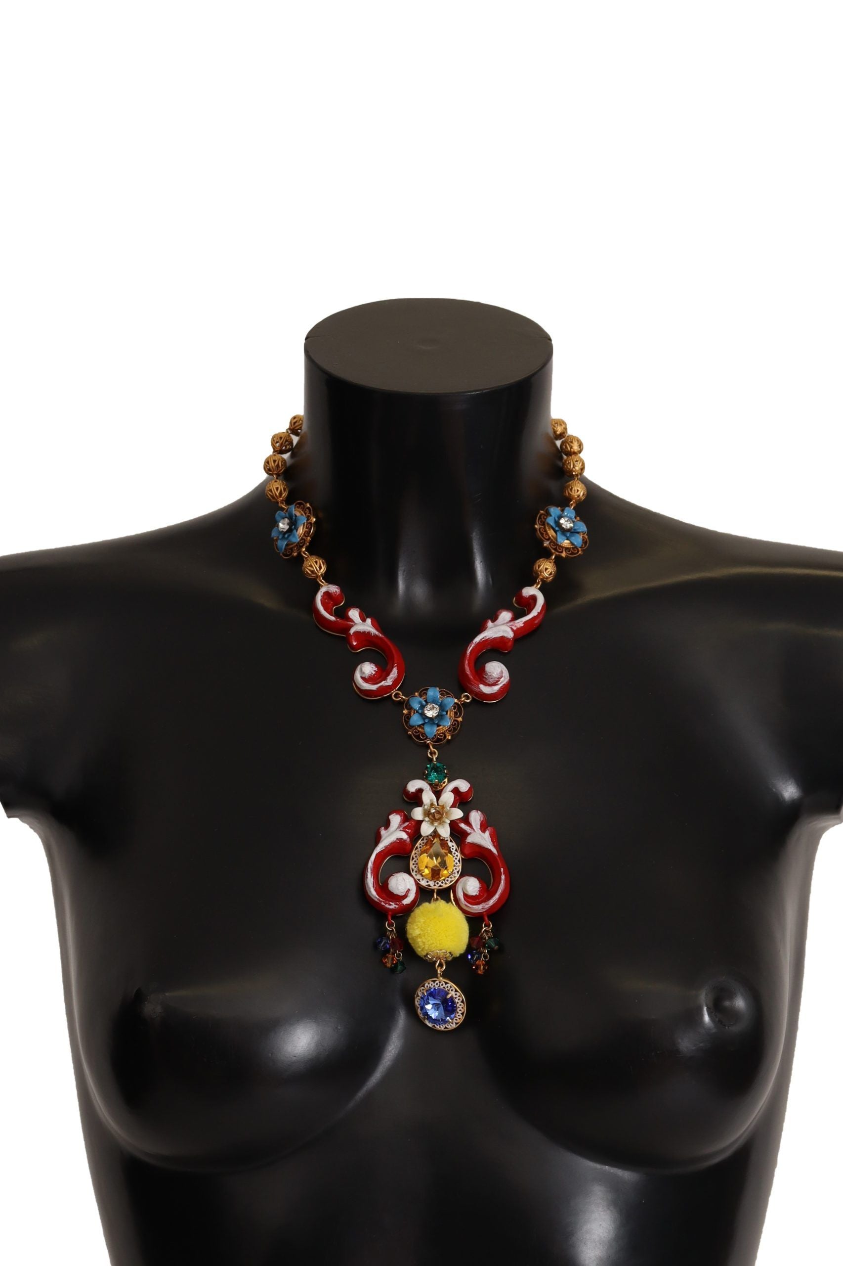 Collier Dolce &amp; Gabbana en laiton doré Carretto Sicily Statement avec chaîne en cristal