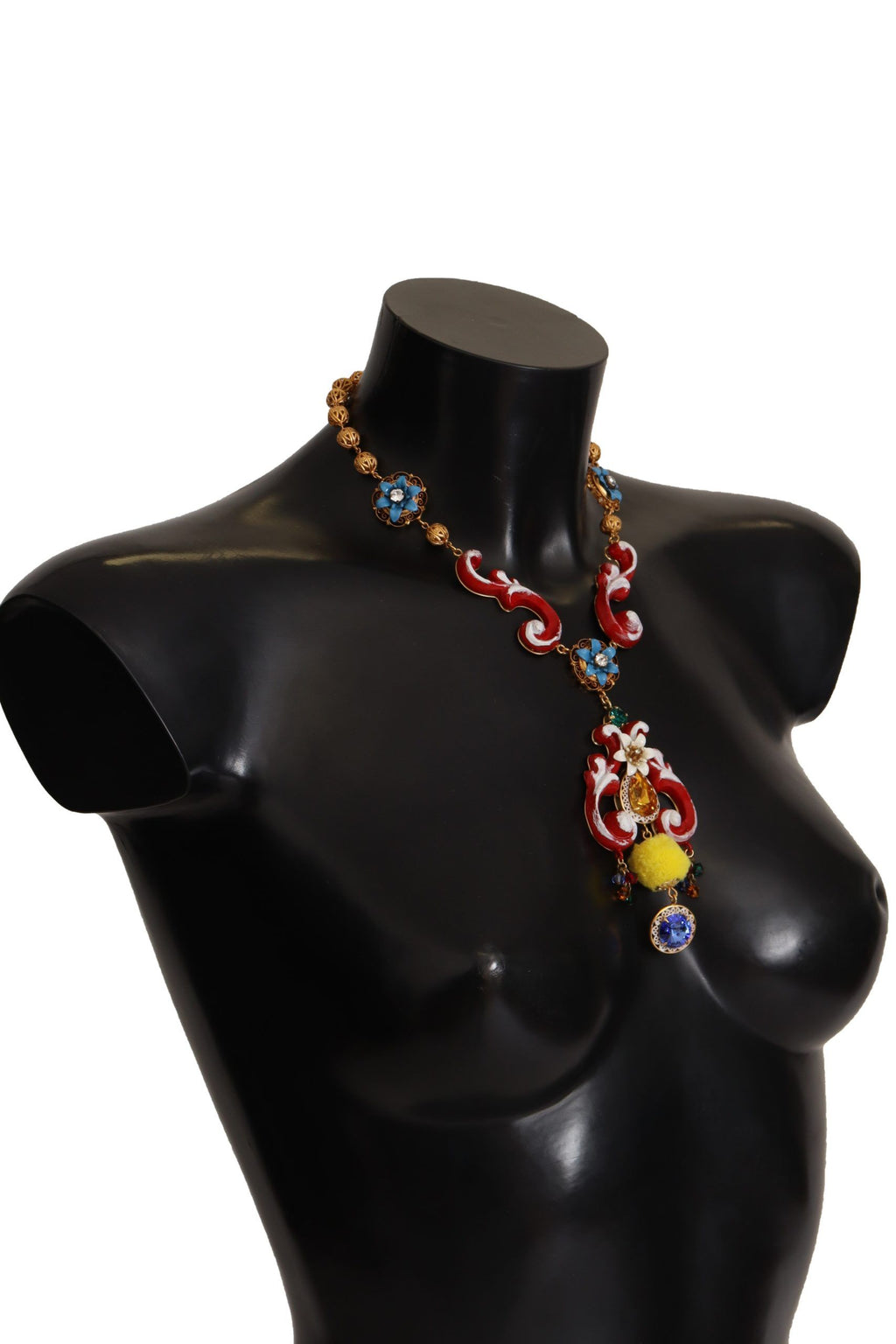Collier Dolce &amp; Gabbana en laiton doré Carretto Sicily Statement avec chaîne en cristal