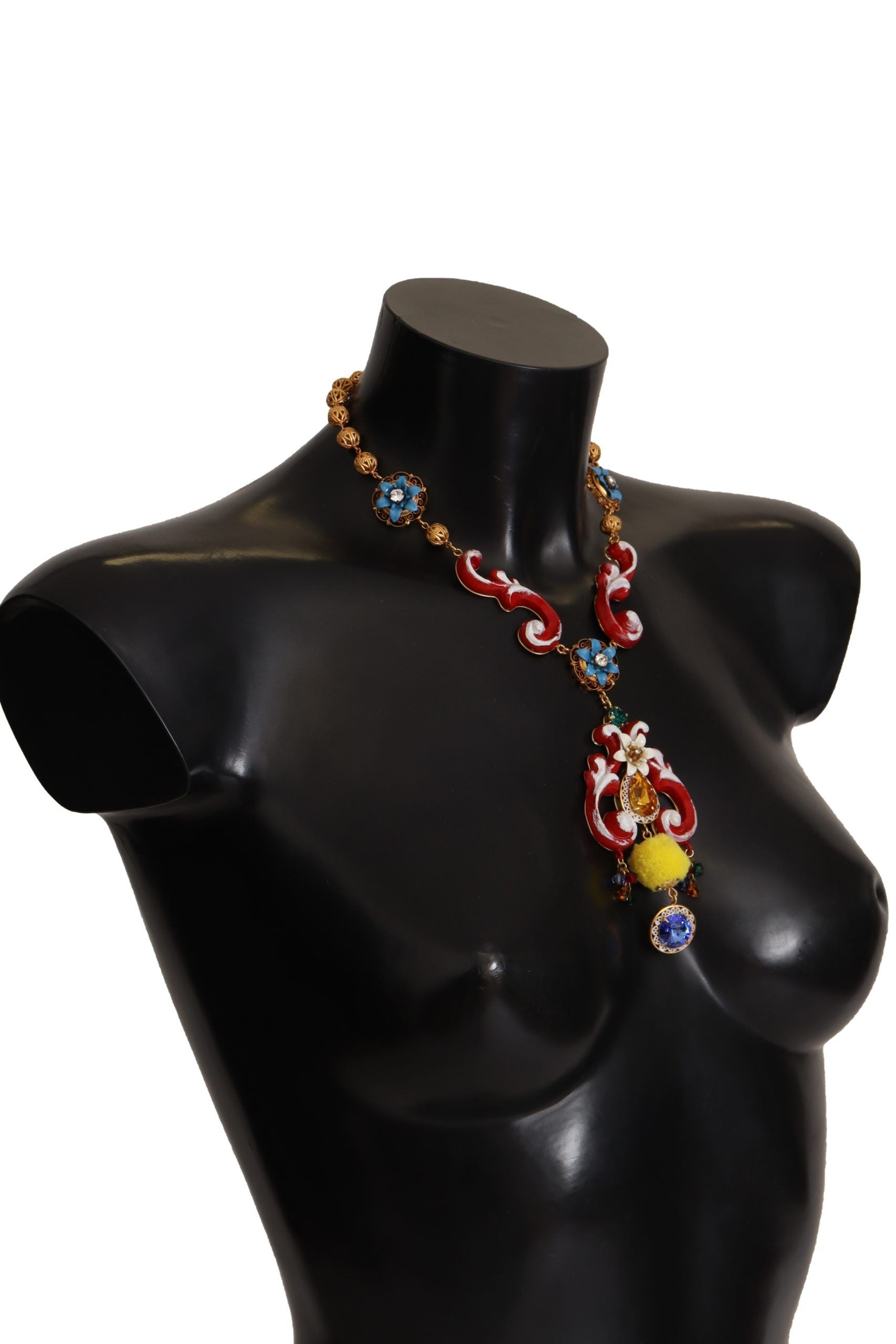 Collier Dolce &amp; Gabbana en laiton doré Carretto Sicily Statement avec chaîne en cristal