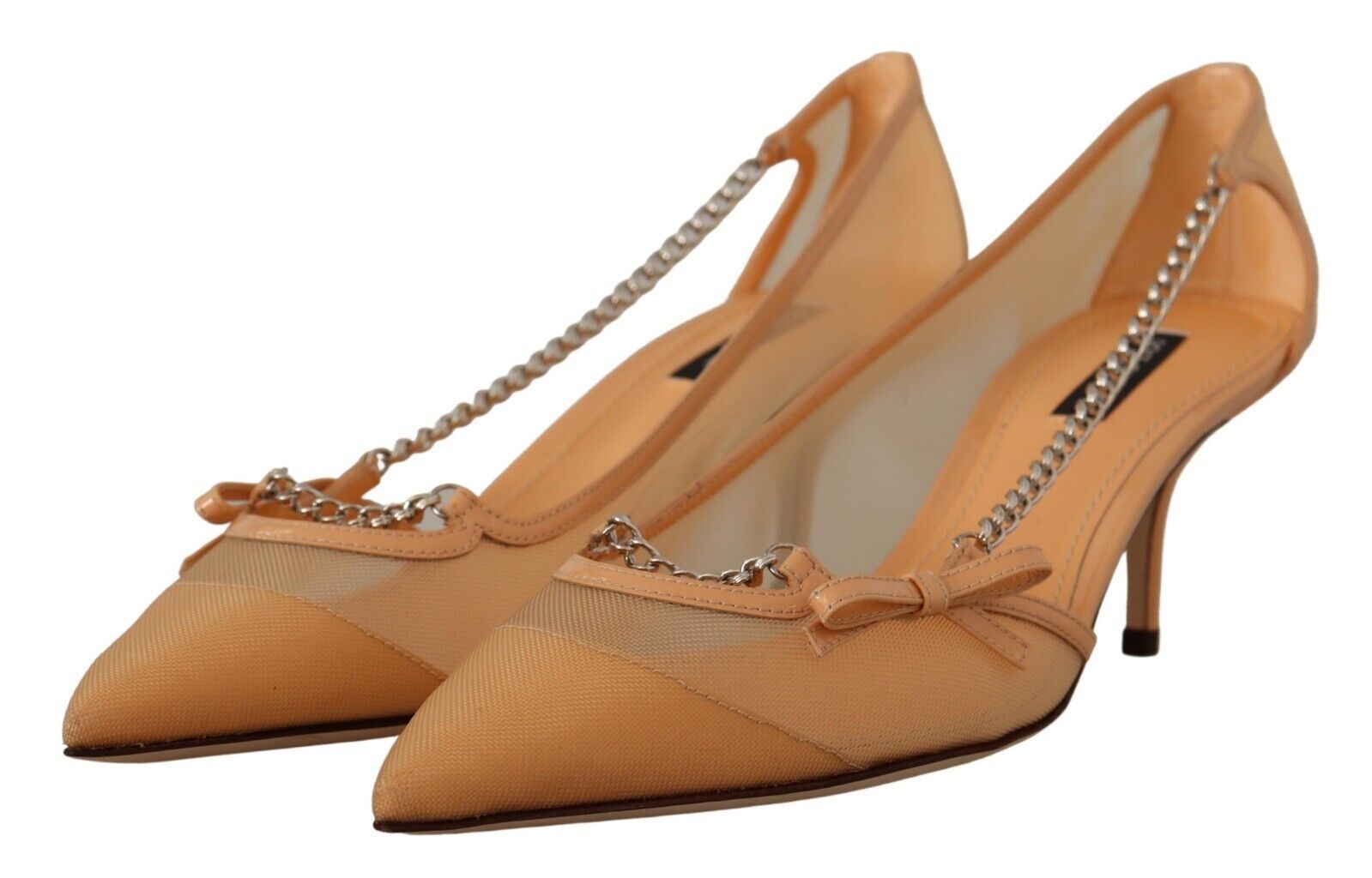 Escarpins à talons et chaînes en cuir et maille pêche Dolce &amp; Gabbana
