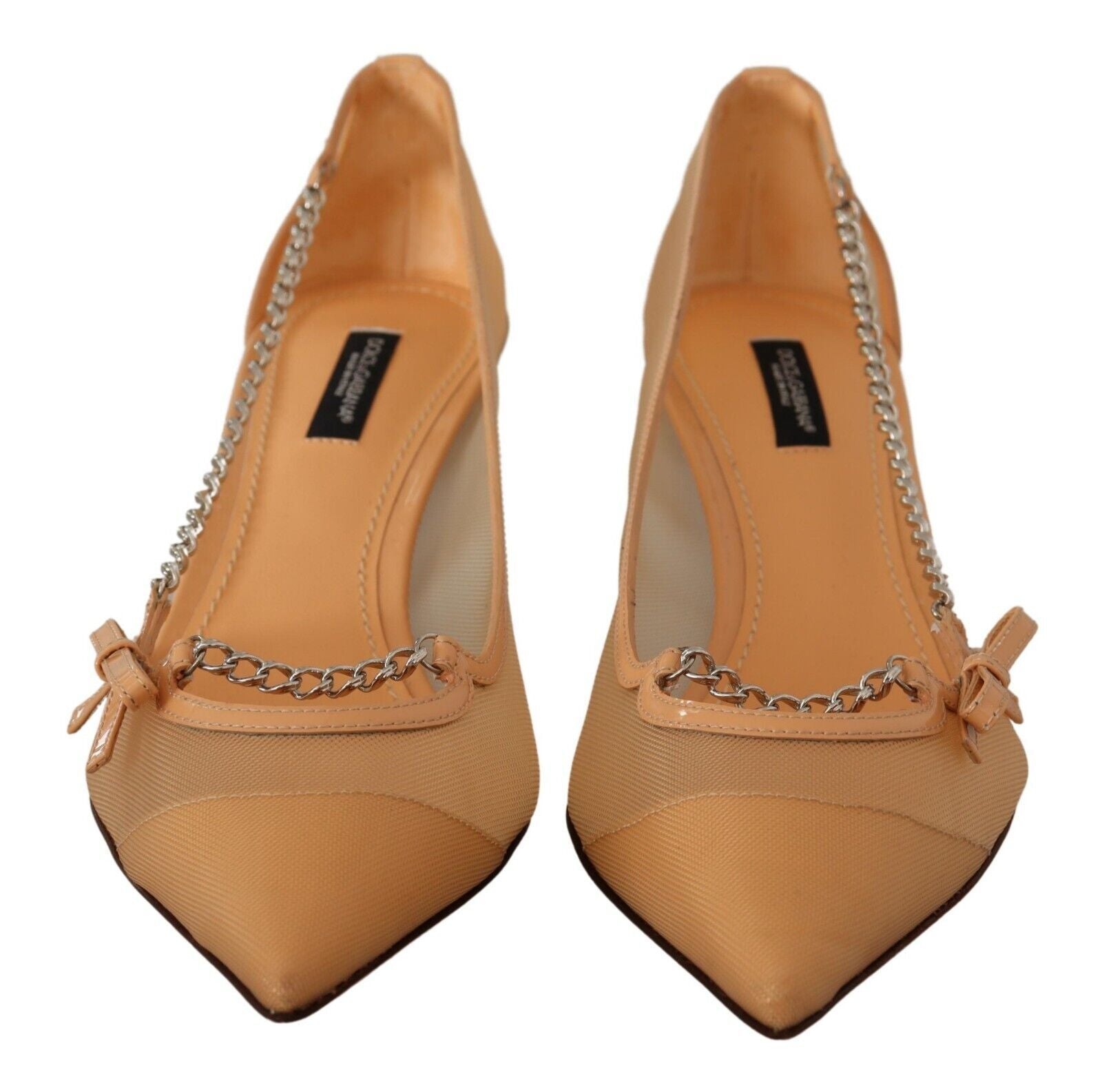 Escarpins à talons et chaînes en cuir et maille pêche Dolce &amp; Gabbana