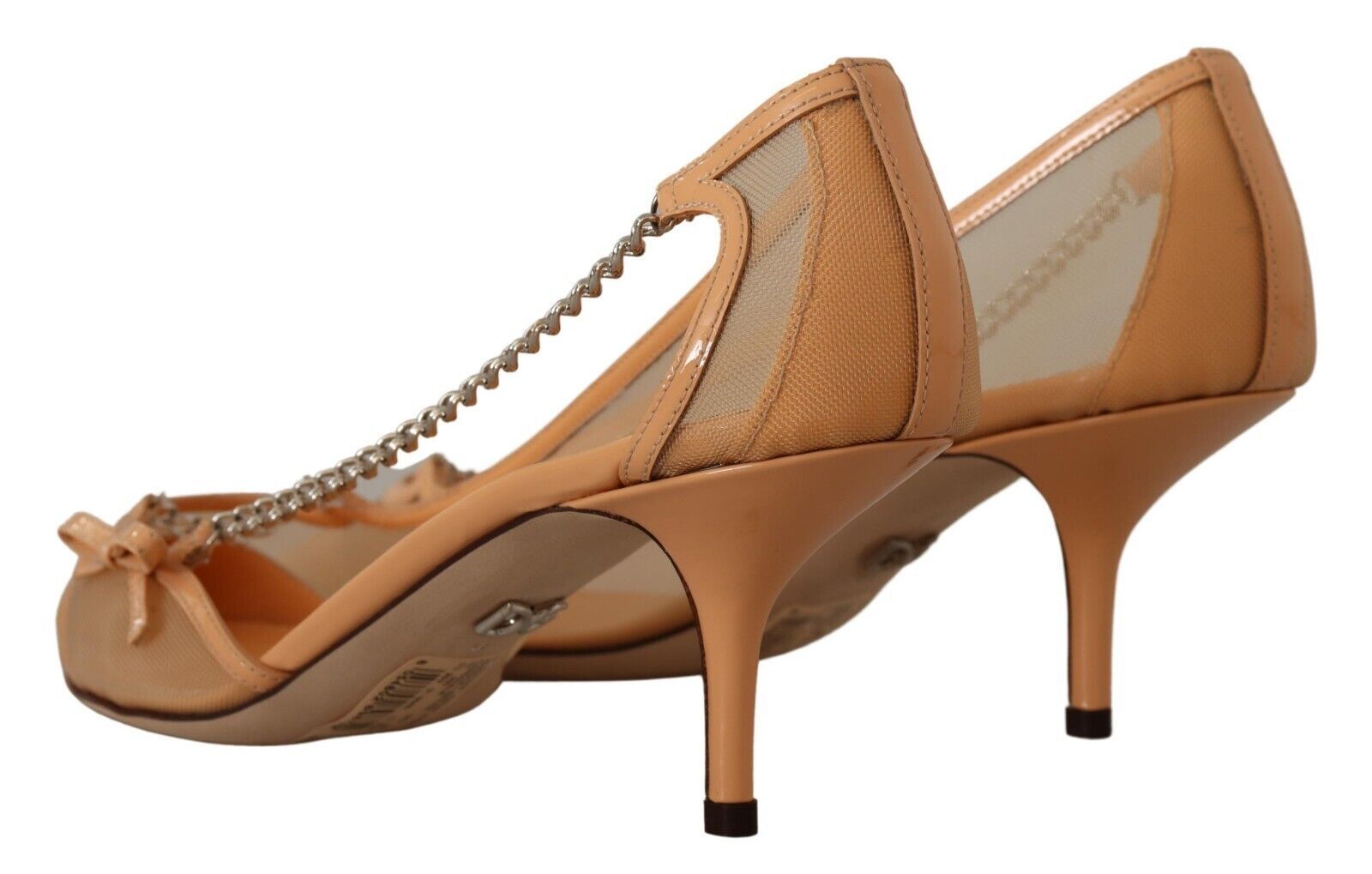 Escarpins à talons et chaînes en cuir et maille pêche Dolce &amp; Gabbana