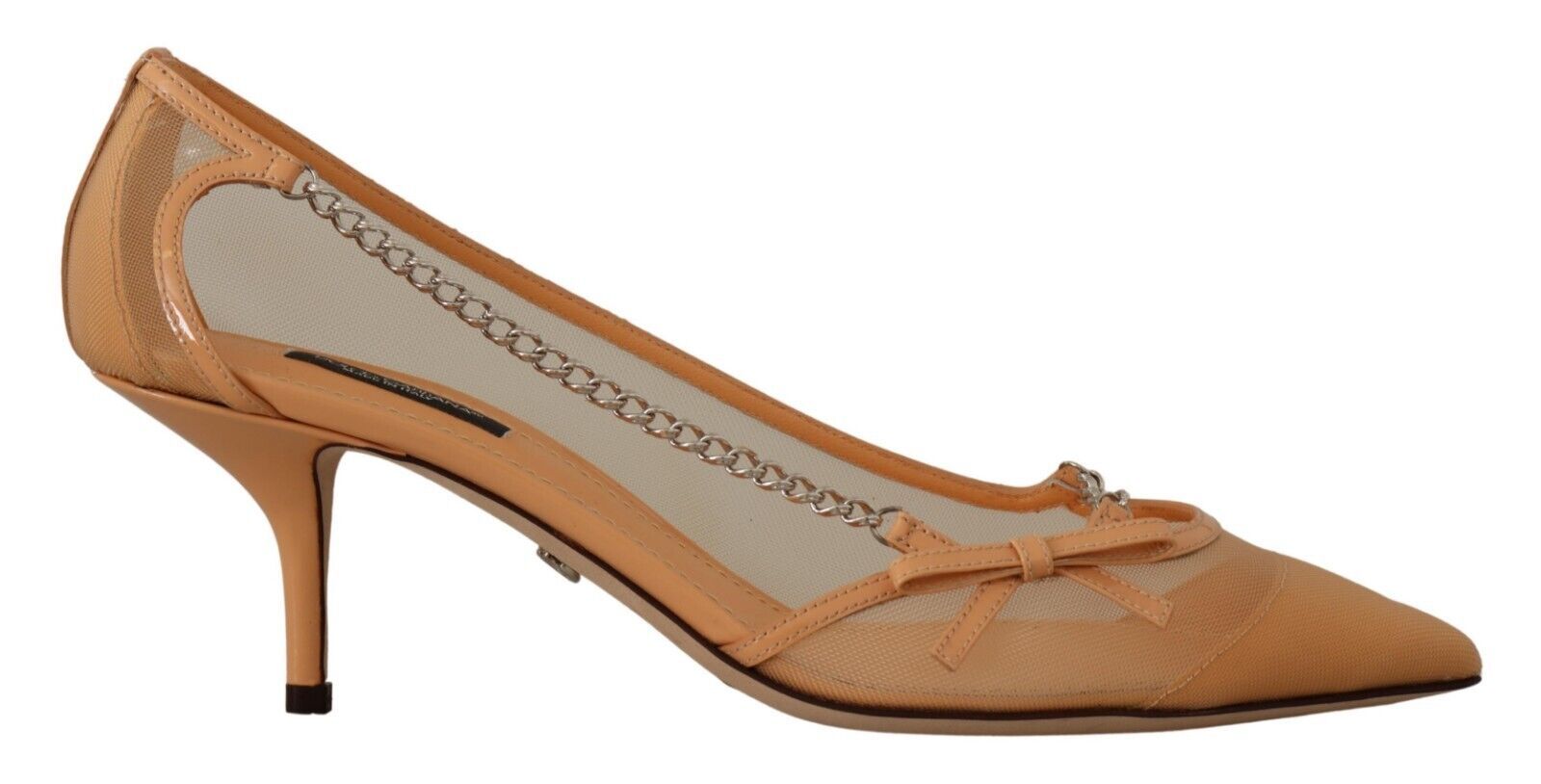 Escarpins à talons et chaînes en cuir et maille pêche Dolce &amp; Gabbana