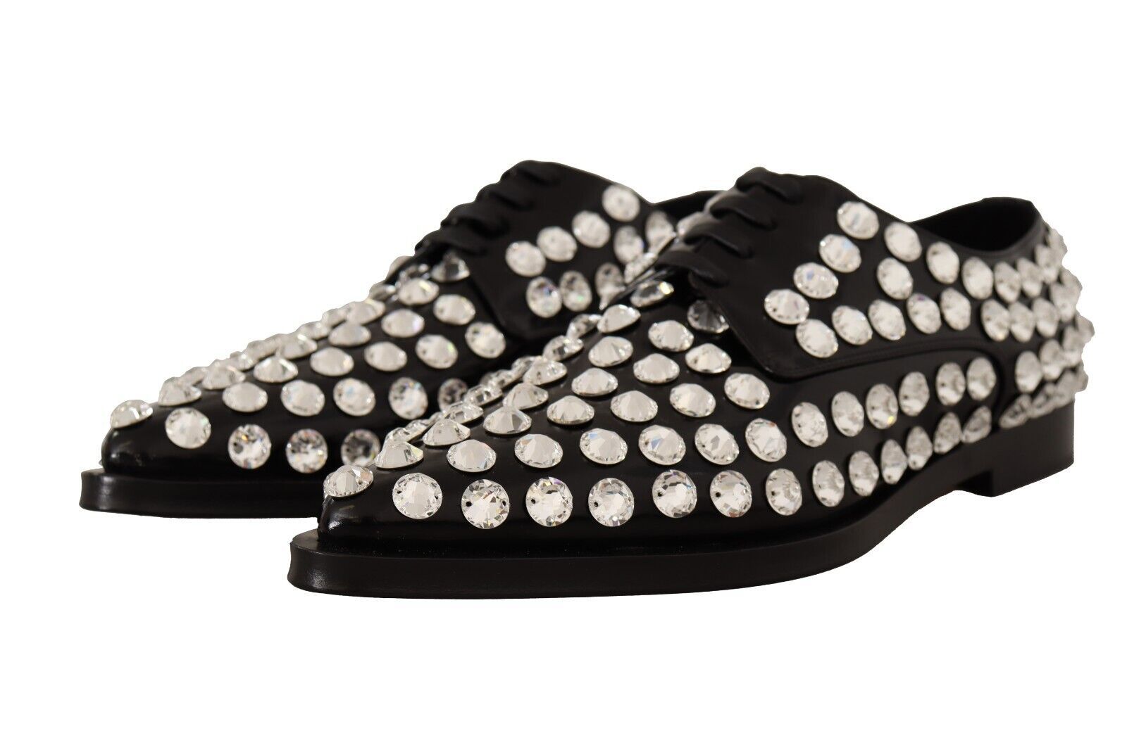 Chaussures habillées à lacets en cuir noir et cristaux Dolce &amp; Gabbana